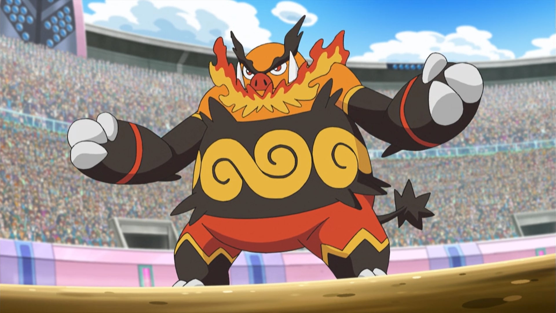 Emboar in the anime (Image via TPC)