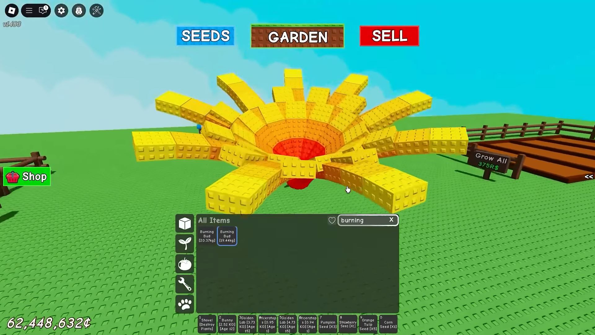 Burning Bud in Grow a Garden (Image via Roblox)