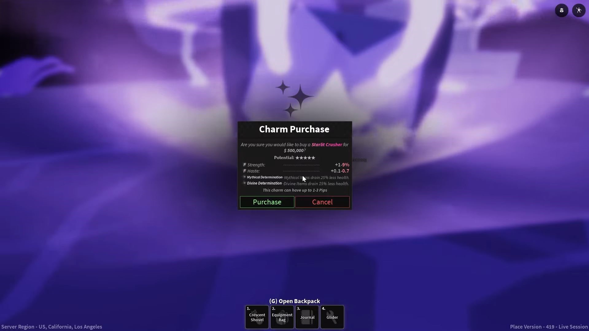 Buying Starlit Crusher Charm (Image via Roblox)