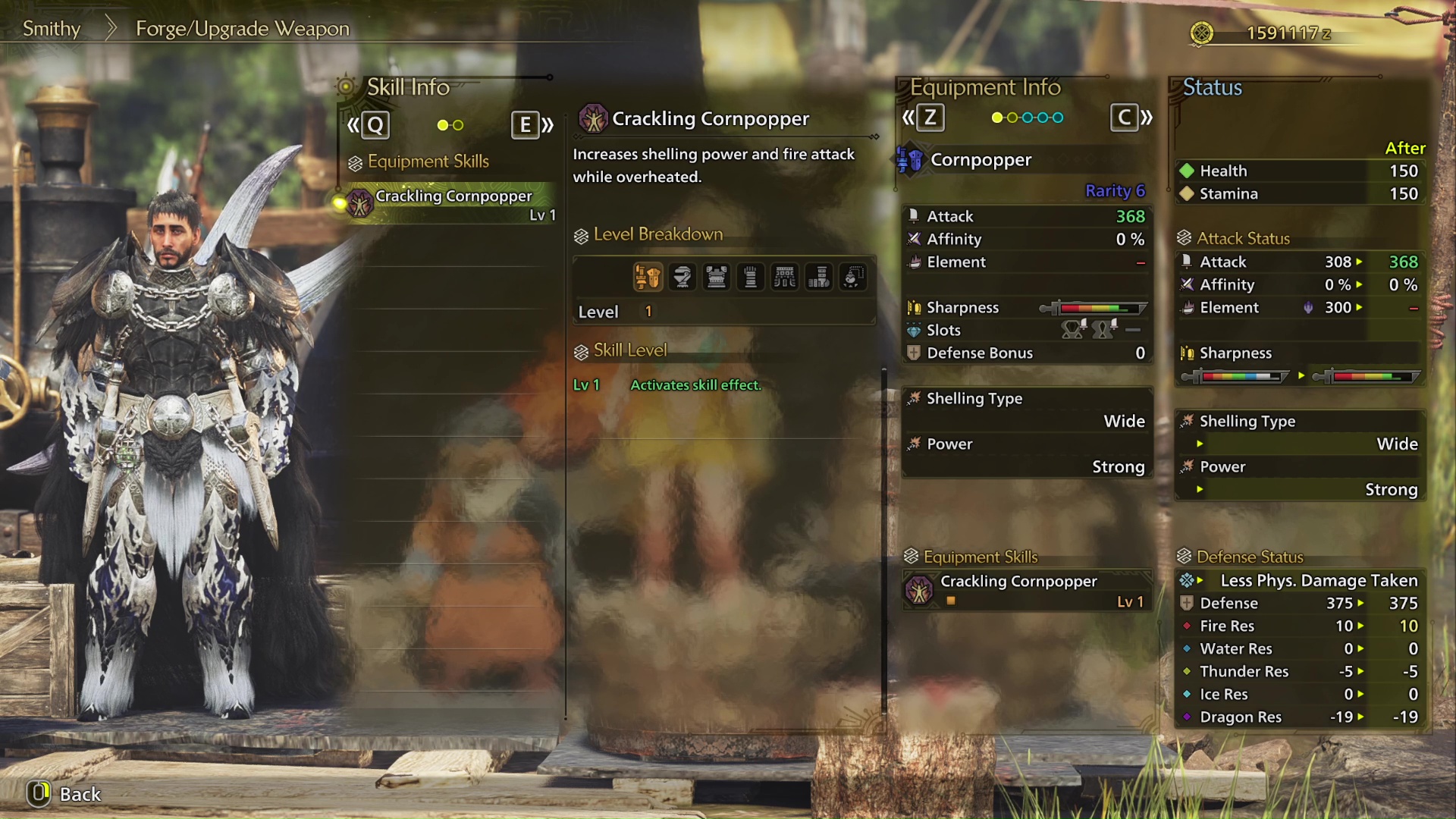 Cornpopper Gunlance Stats in Monster Hunter Wilds.