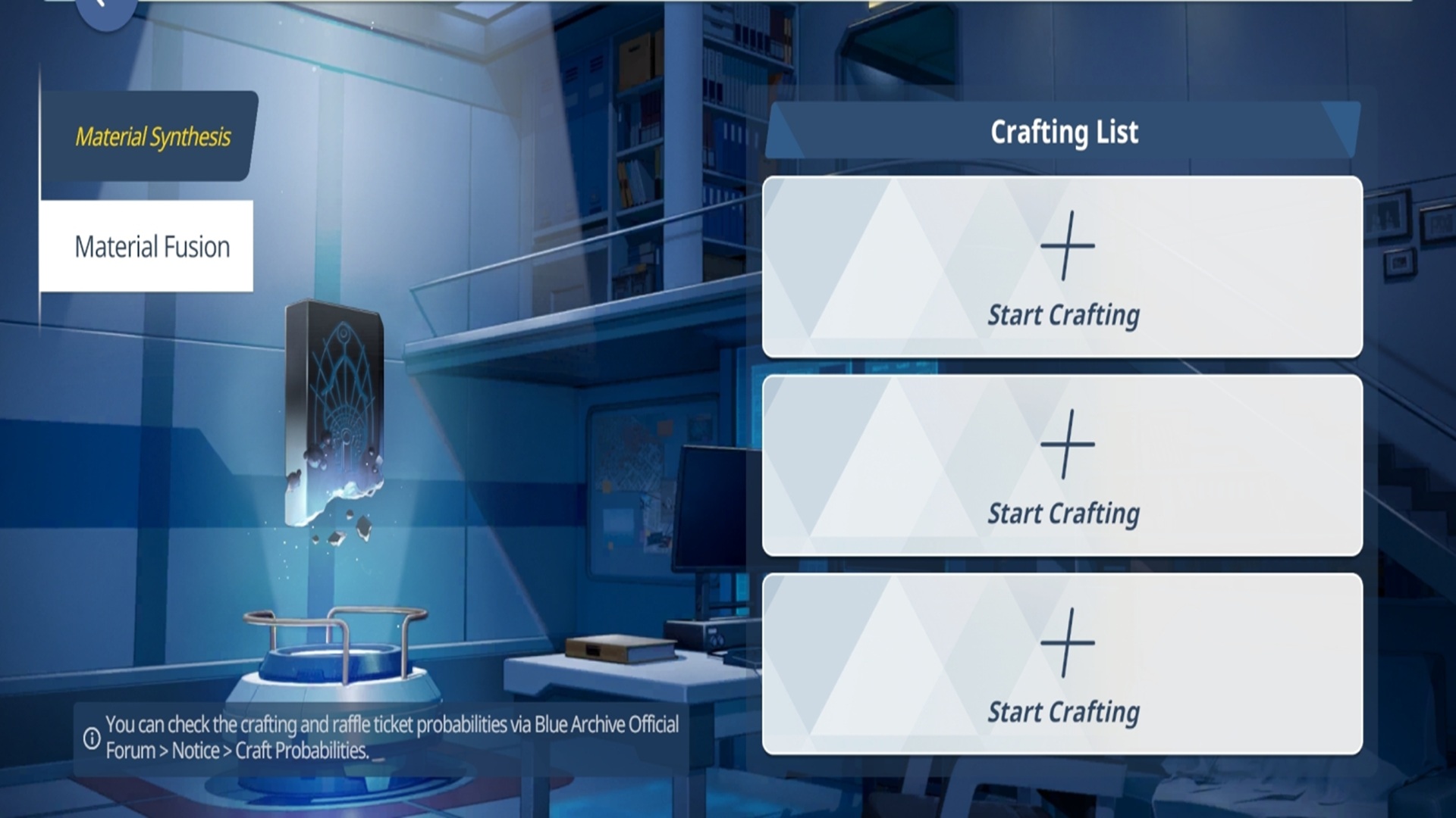 The Crafting Room in Blue Archive. (Source: Nexon)