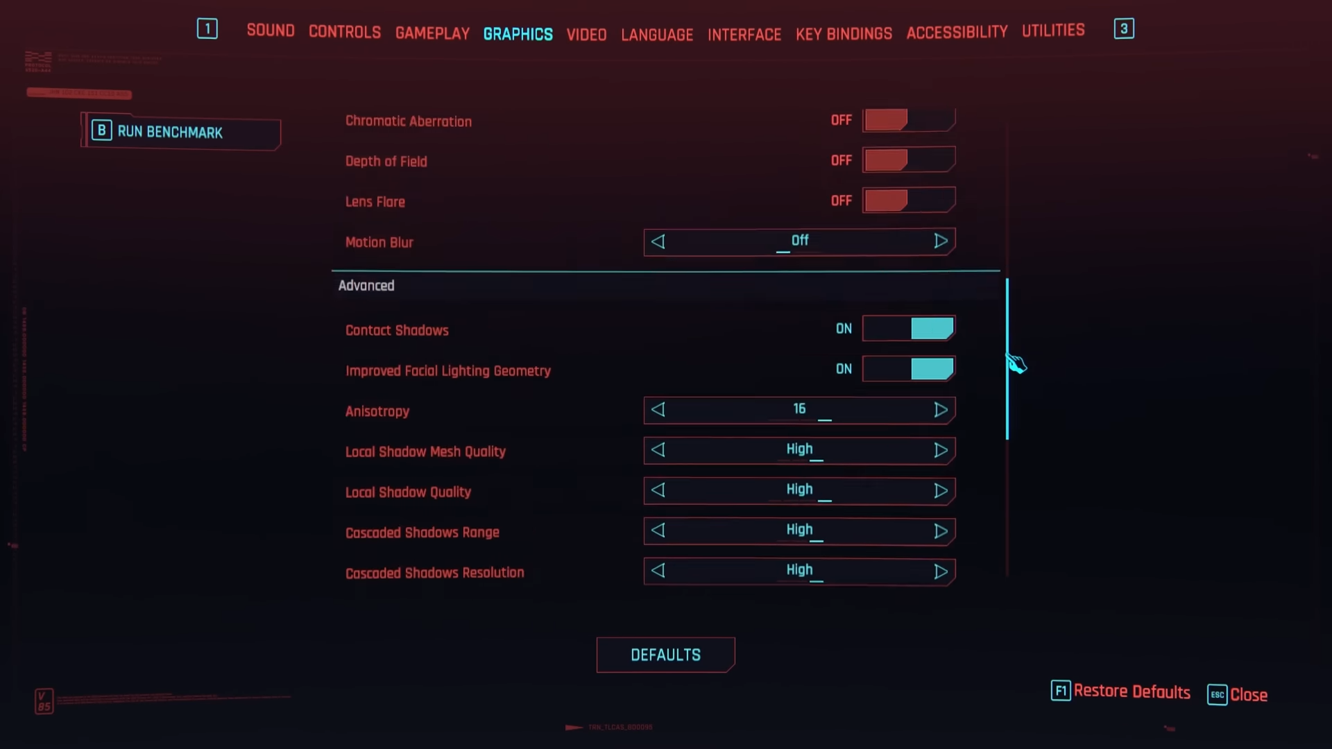 Cyberpunk Settings page