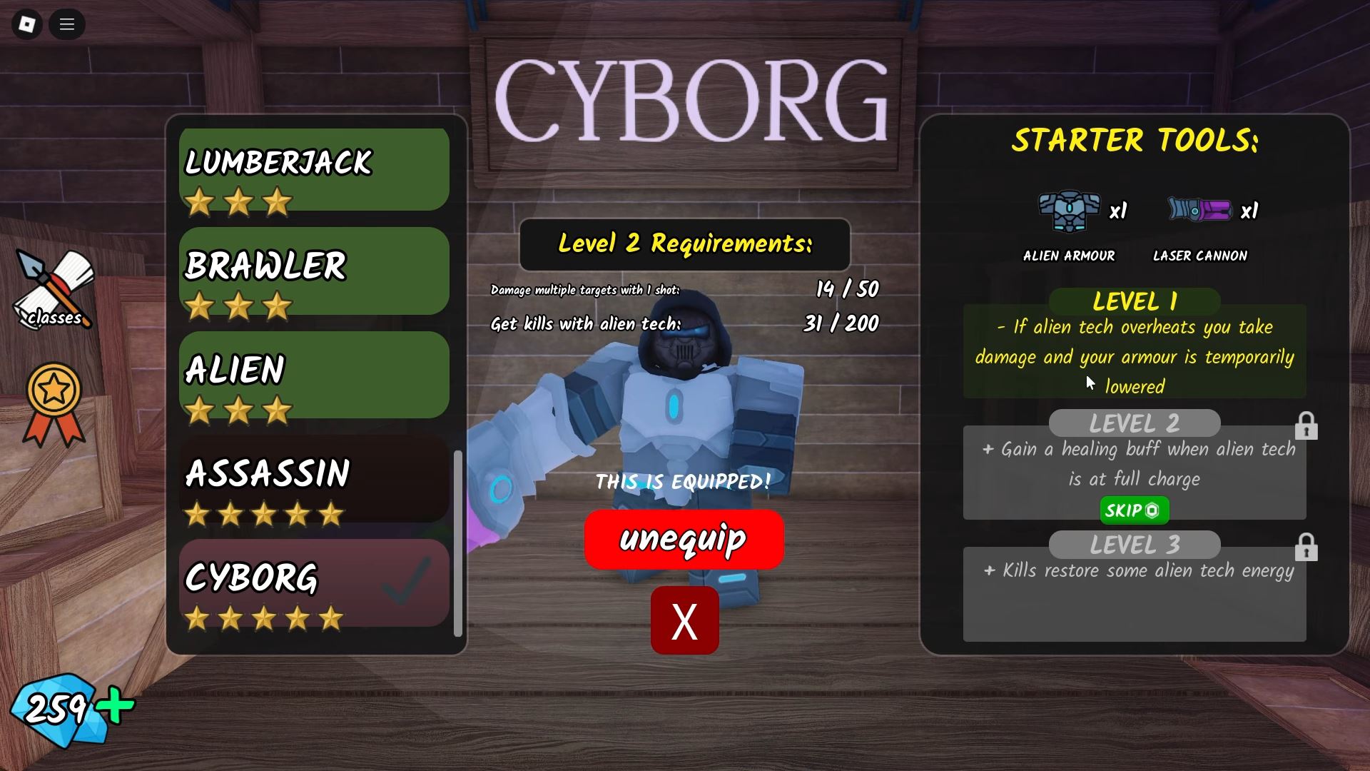 Cyborg Class in 99 Nights in the Forest (Image via Roblox)
