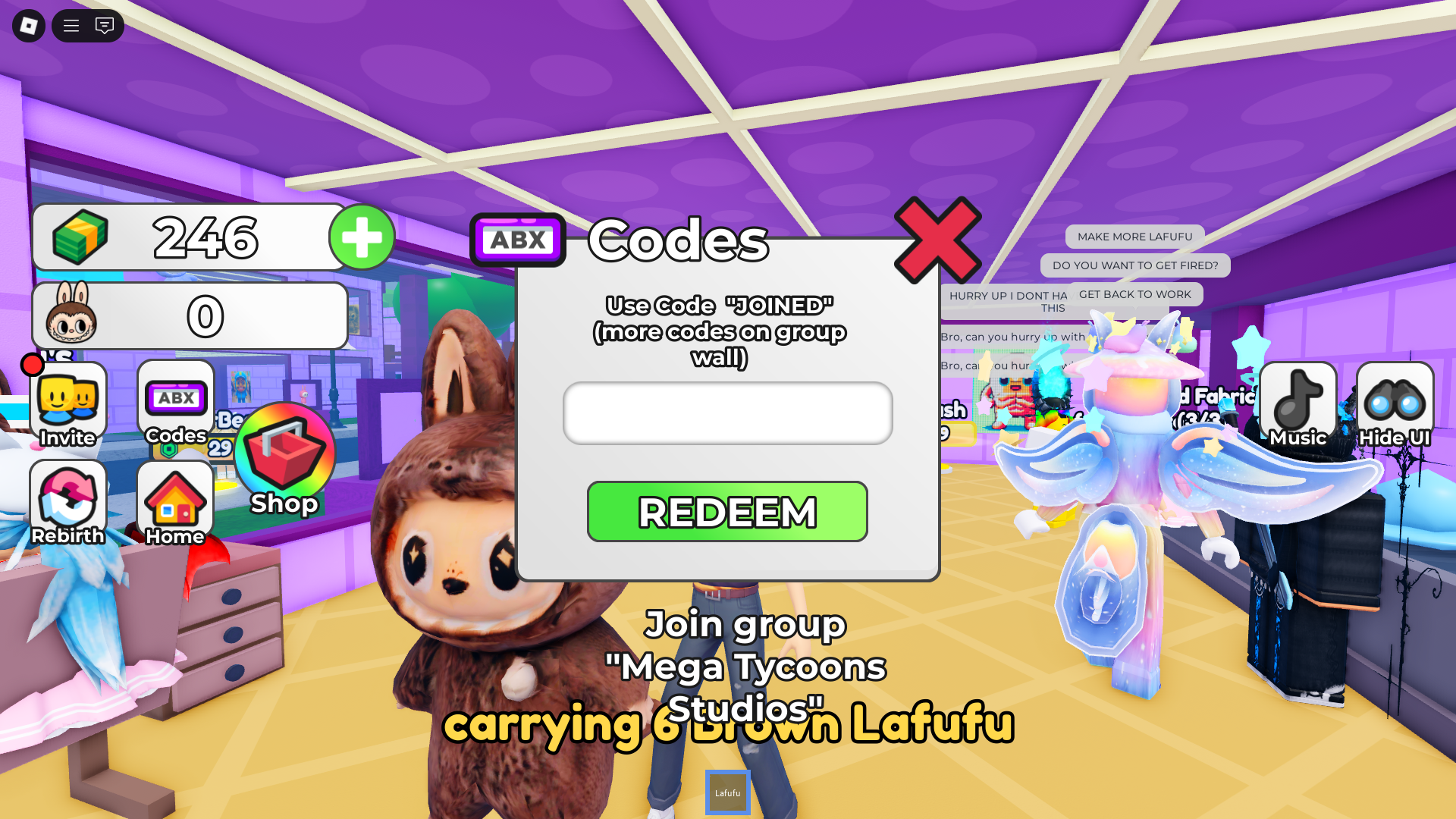 Redeeming codes for free cash (Image via Roblox)