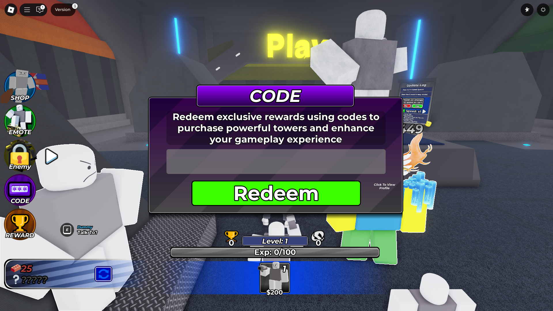 Redeeming codes for rewards (Image via Roblox)