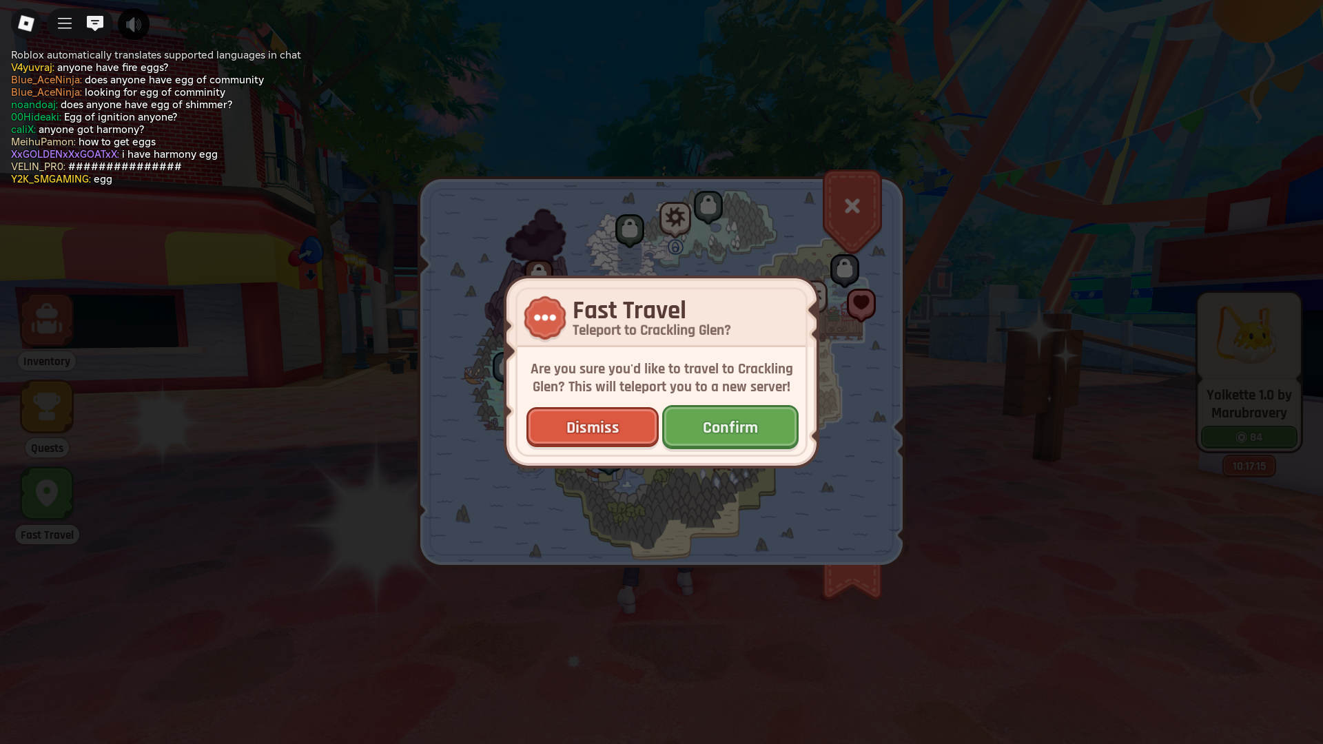 Fast Travel to Crackling Glen (Image via Roblox)
