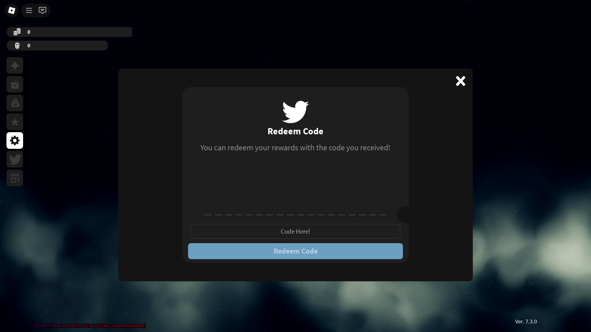 Redeeming codes for free coins (Image via Roblox)