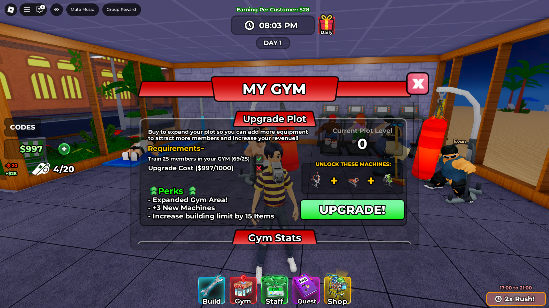 Upgrading gym (Image via Roblox)