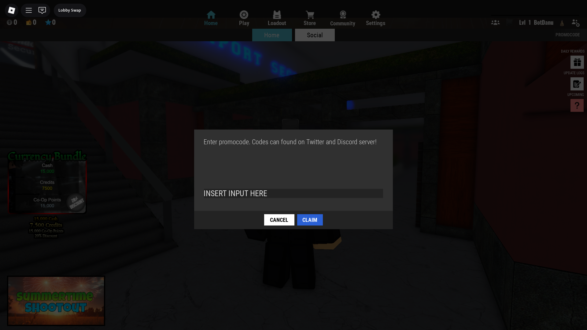 Redeeming codes in Jailbird for free rewards (Image via Roblox)