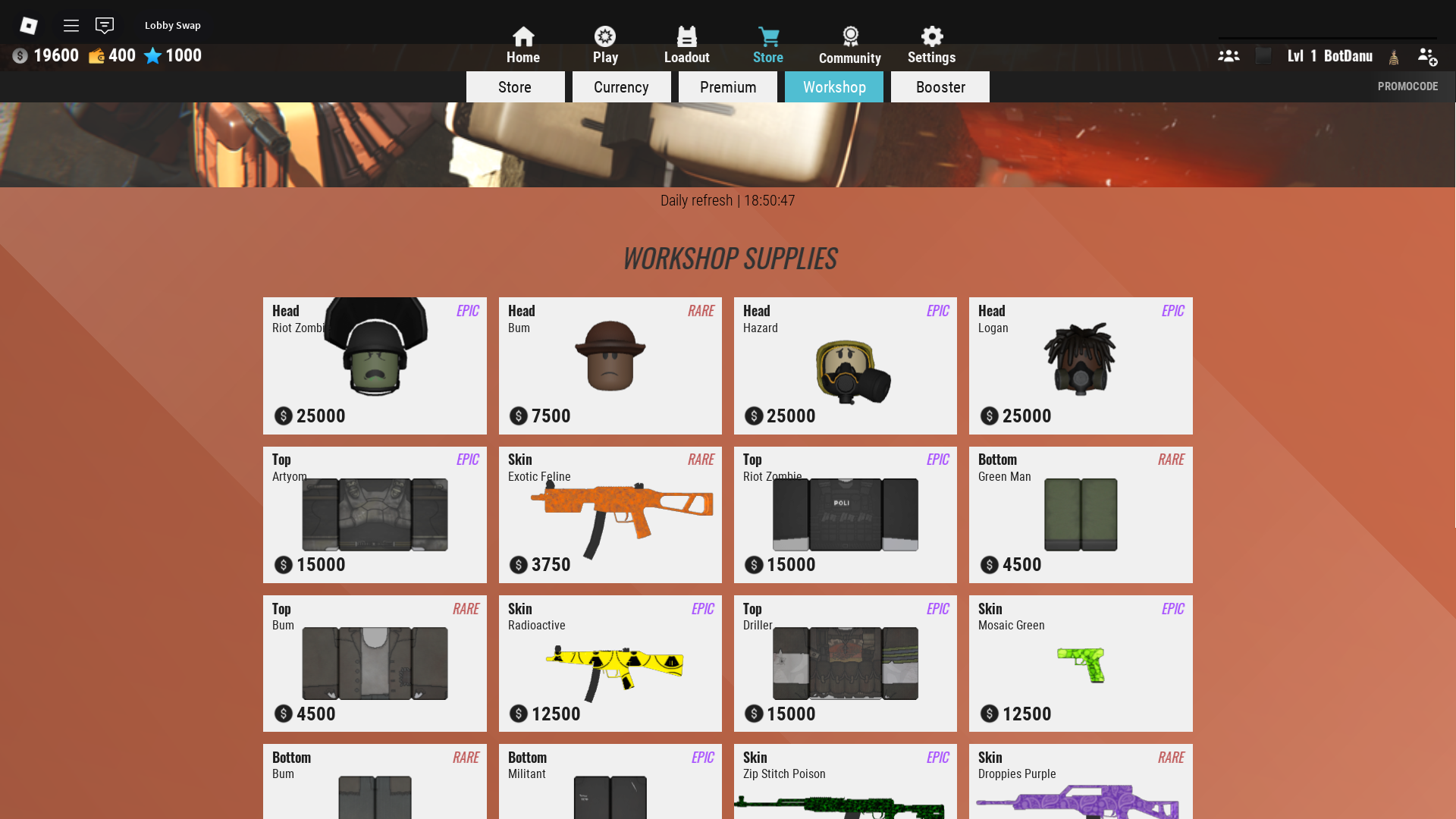 Buying new skins from the workshop (Image via Roblox)