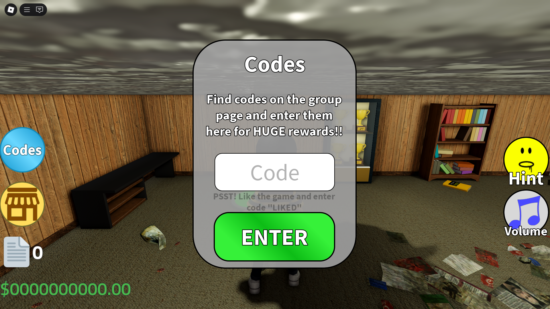 Redeeming codes for free money (Image via Roblox)