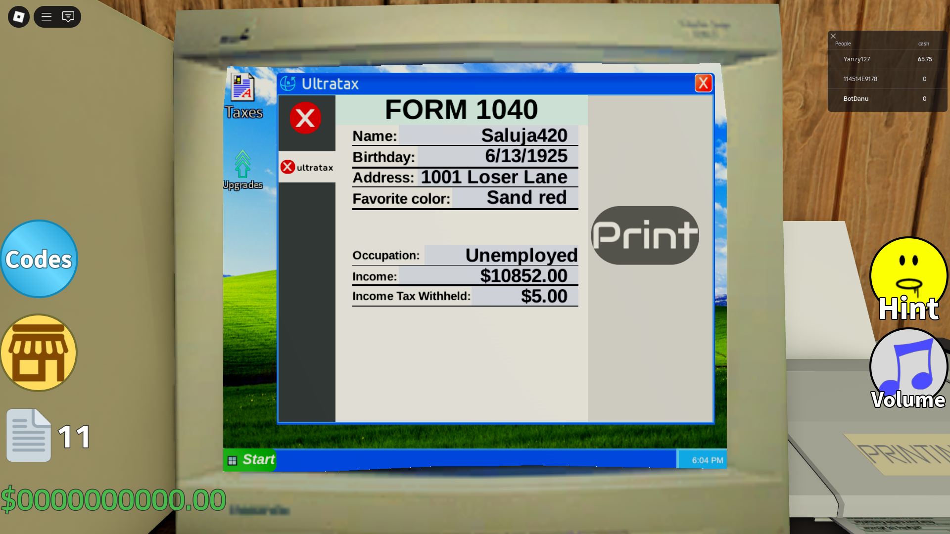 Form 1040 for tax (Image via Roblox)