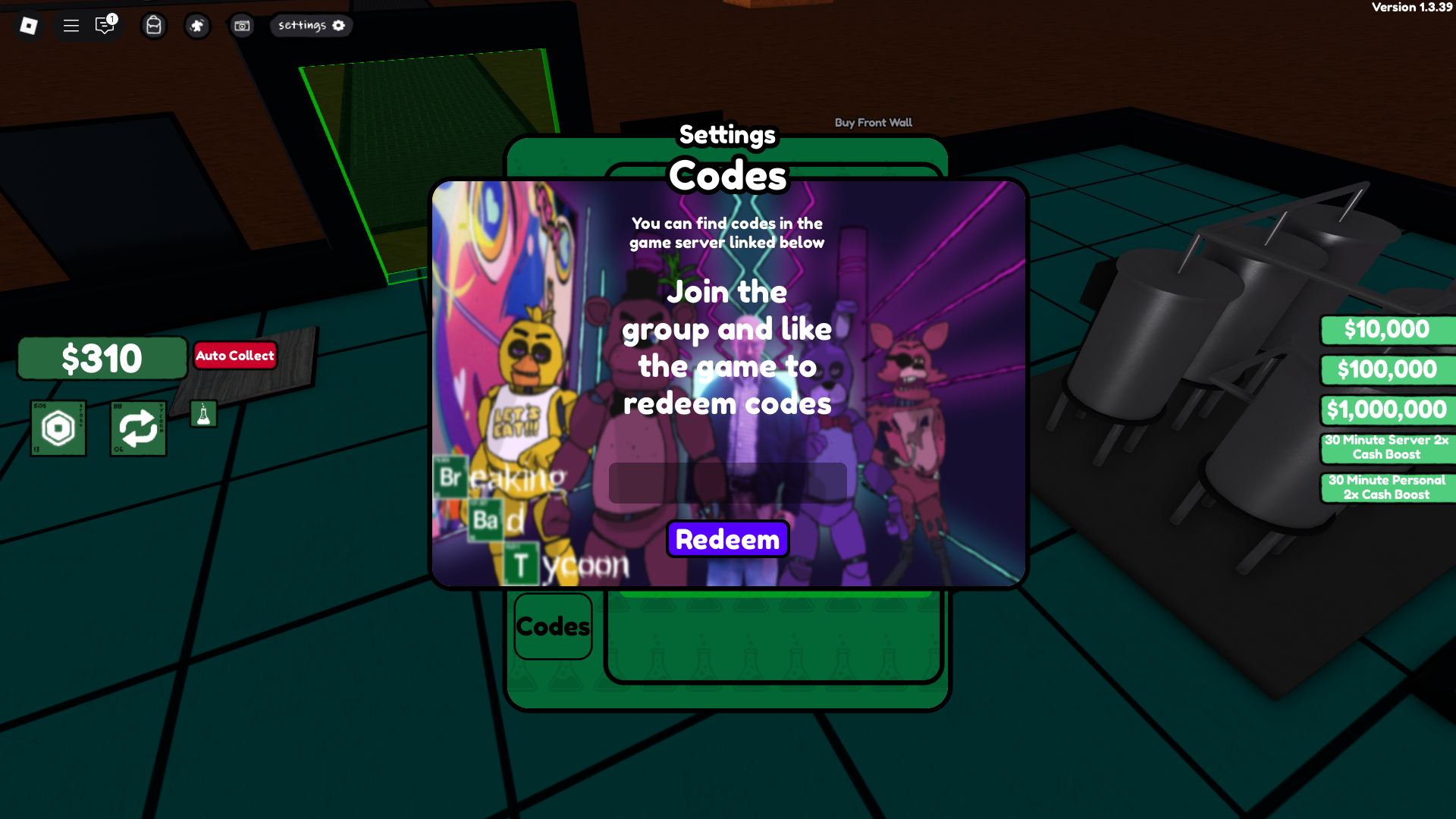 Redeeming codes for free Cash (Image via Roblox)