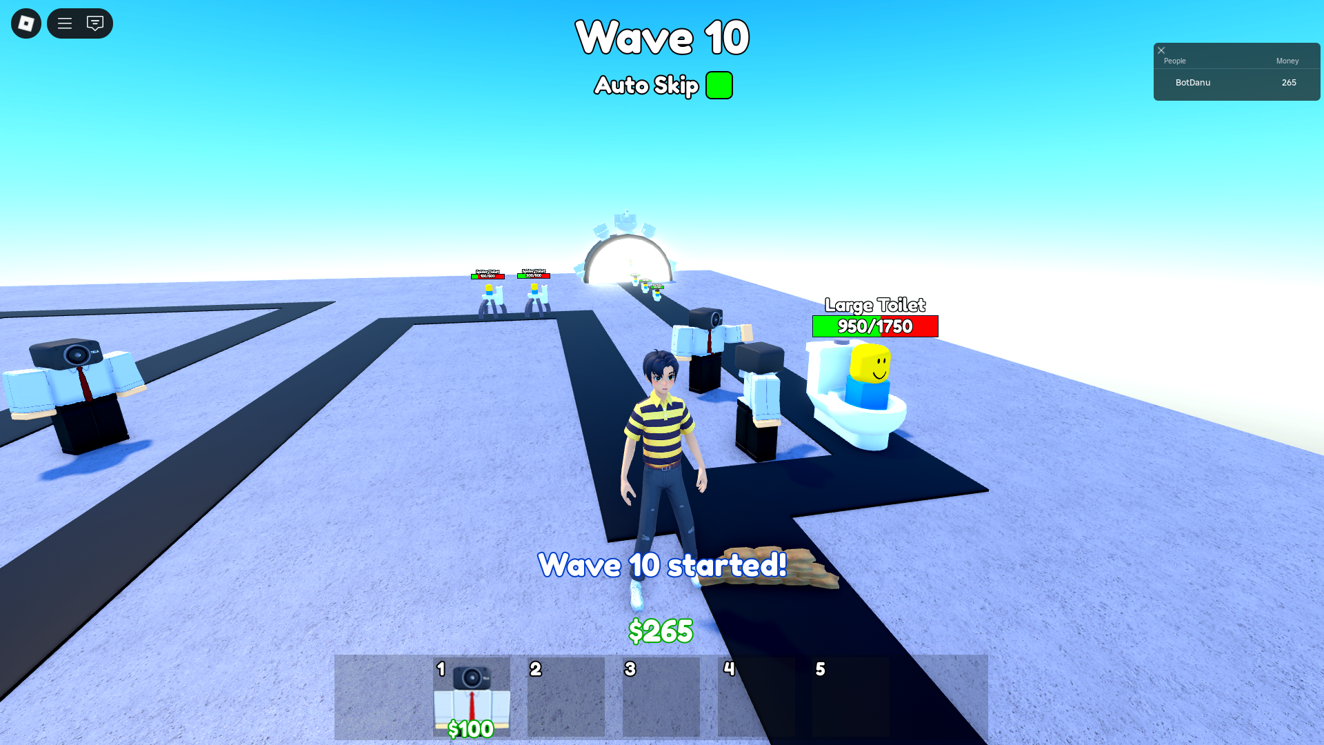 Defending the tower against the toilet (Image via Roblox)