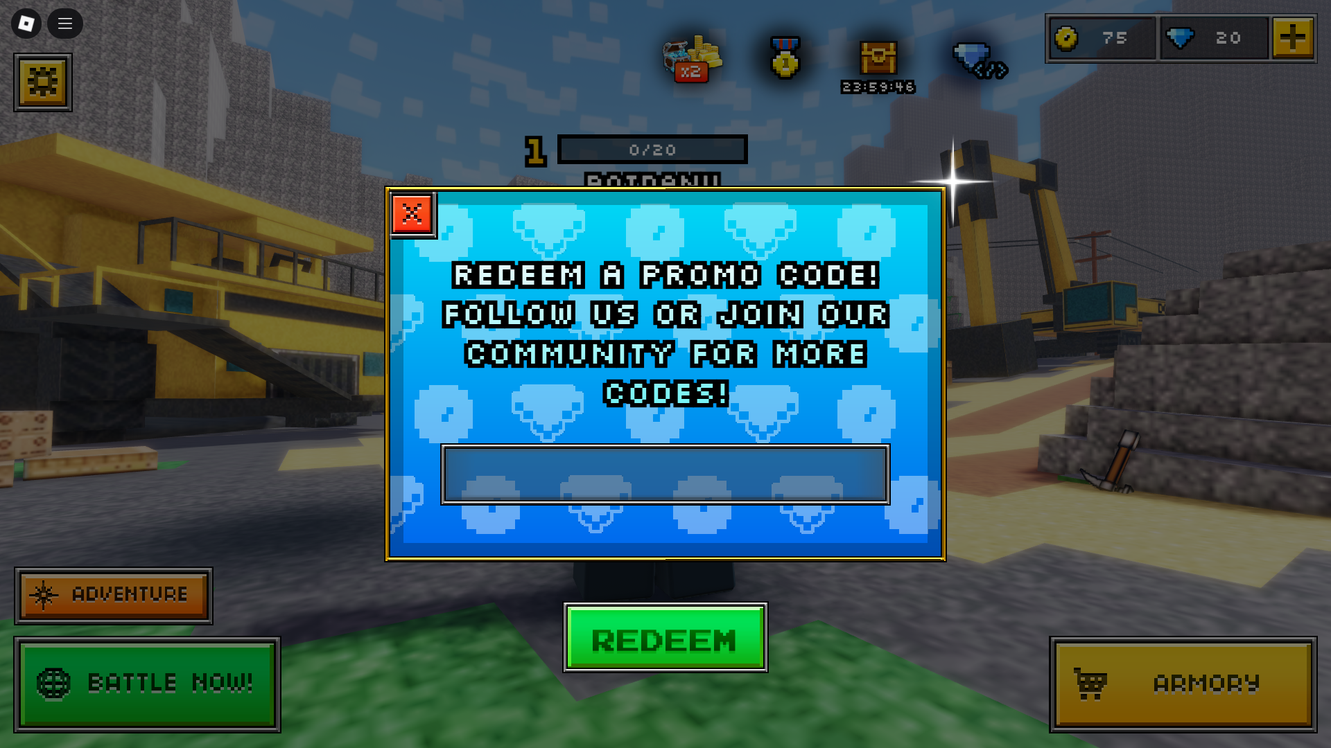 Redeeming codes for free coins (Image via Roblox)