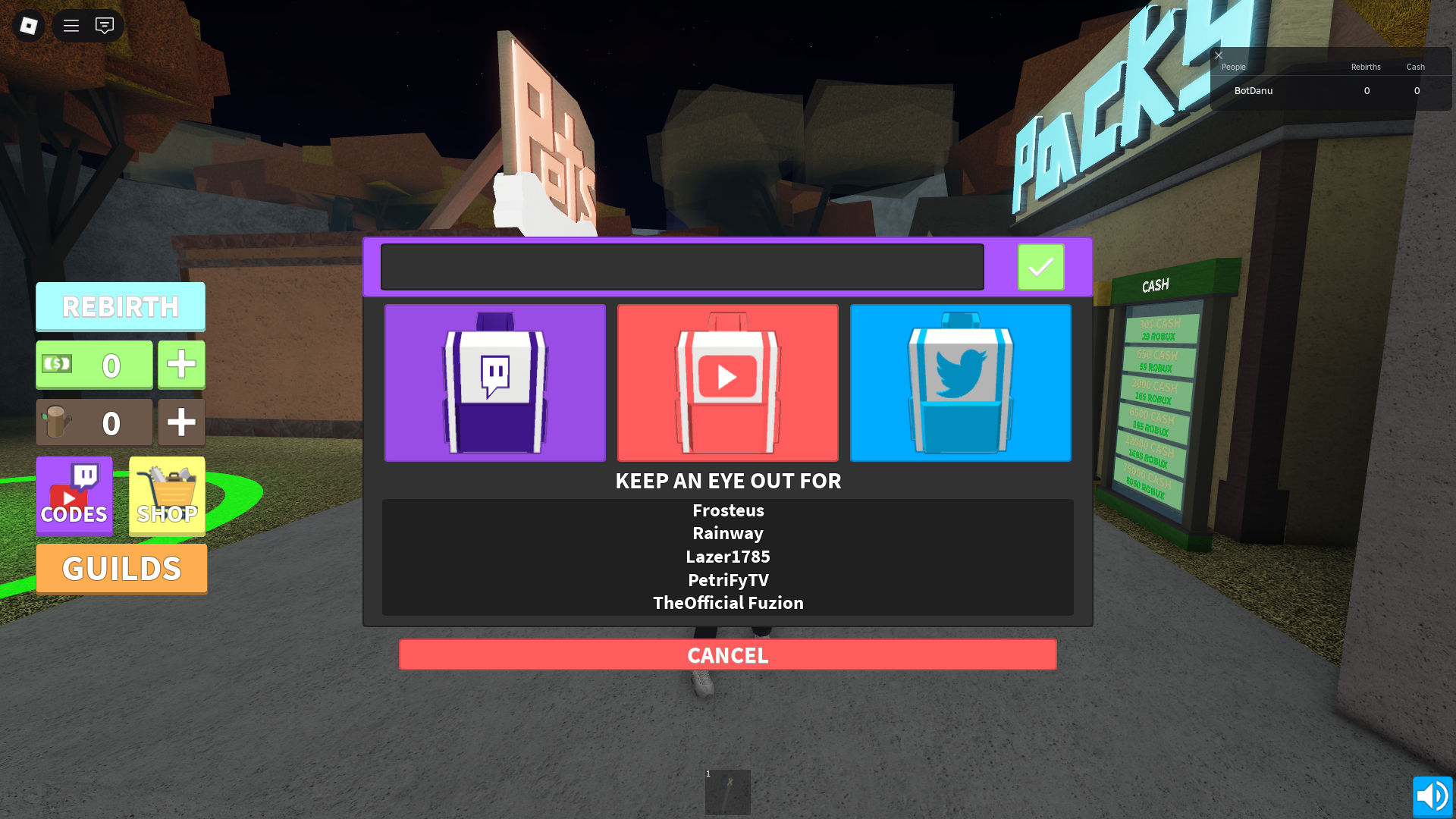 Redeeming codes for free rewards (Image via Roblox)