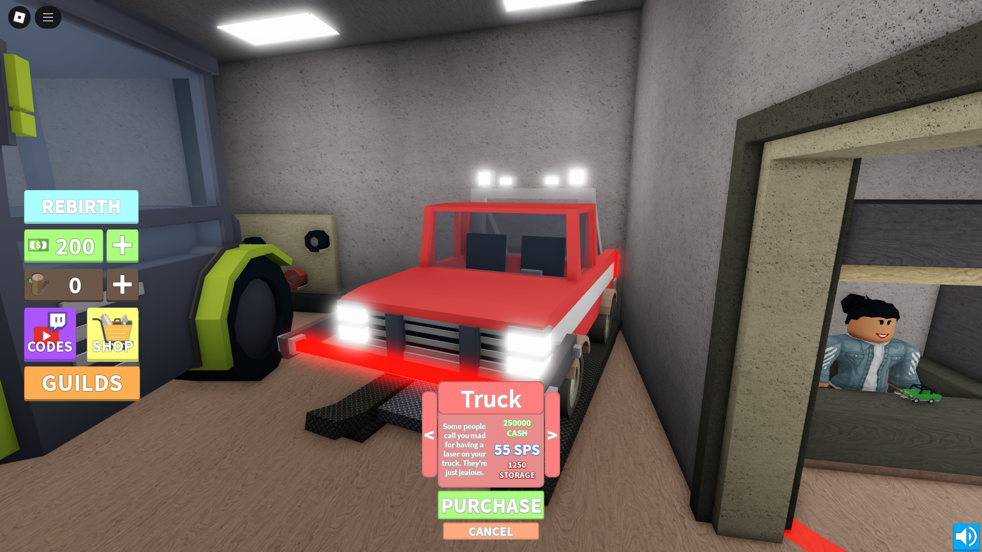 Buying new vehicle to carry wood (Image via Roblox)