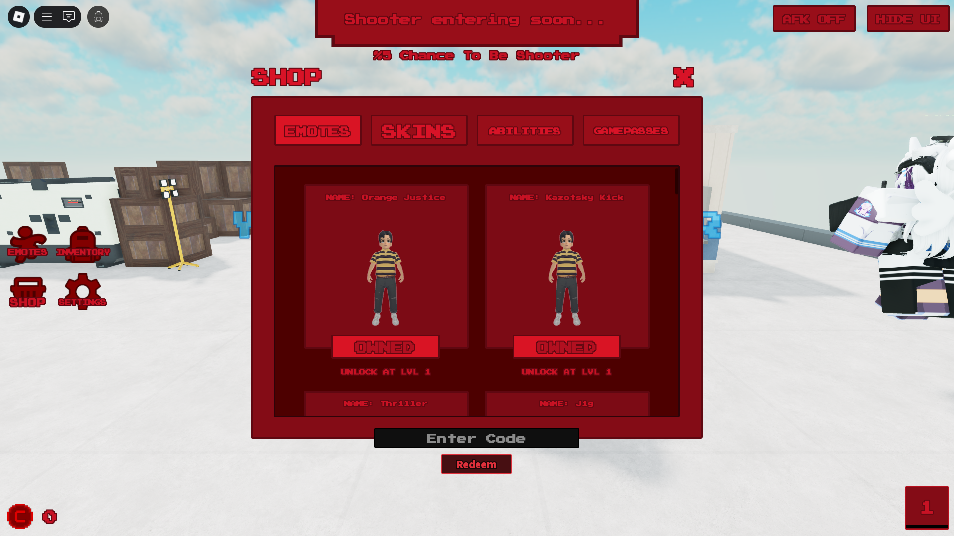 Redeeming codes (Image via Roblox)
