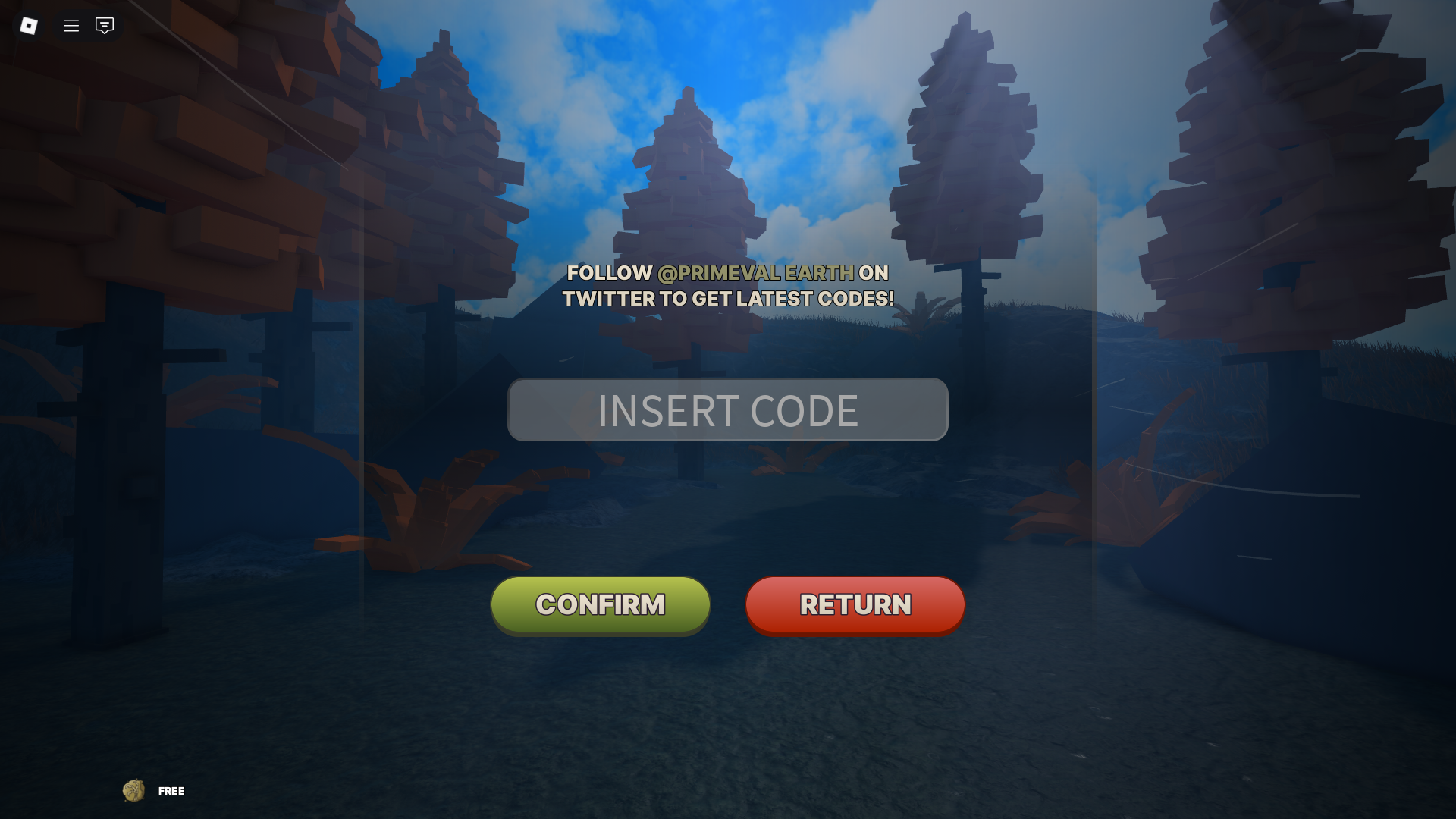 Redeeming codes for free Fossils (Image via Roblox)