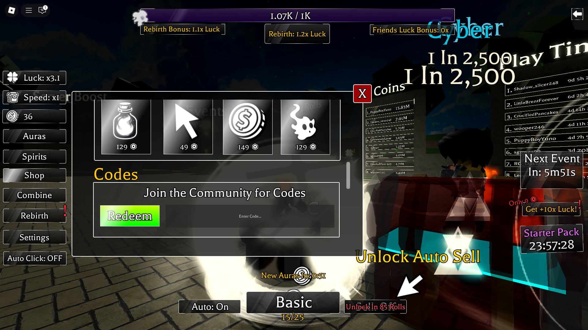 Redeeming codes (Image via Roblox)