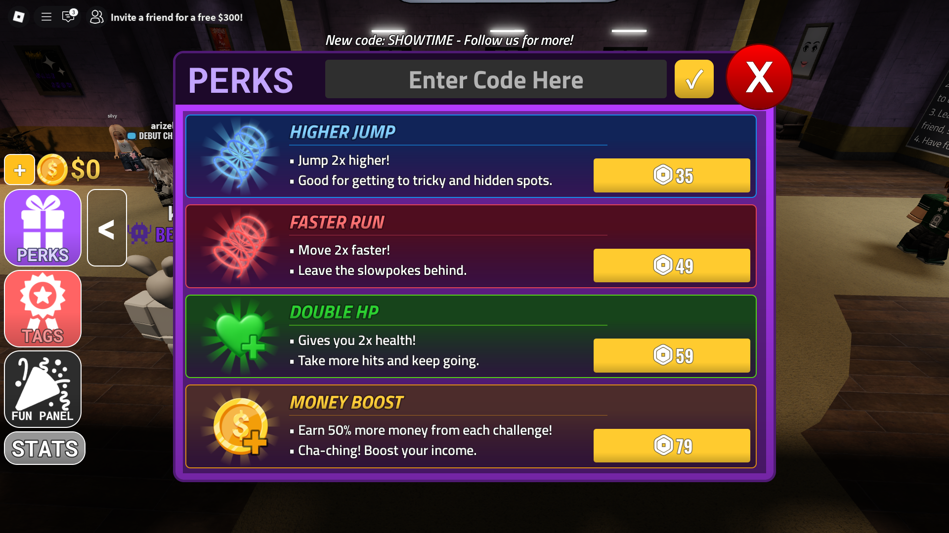 Redeeming codes for free money (Image via Roblox)