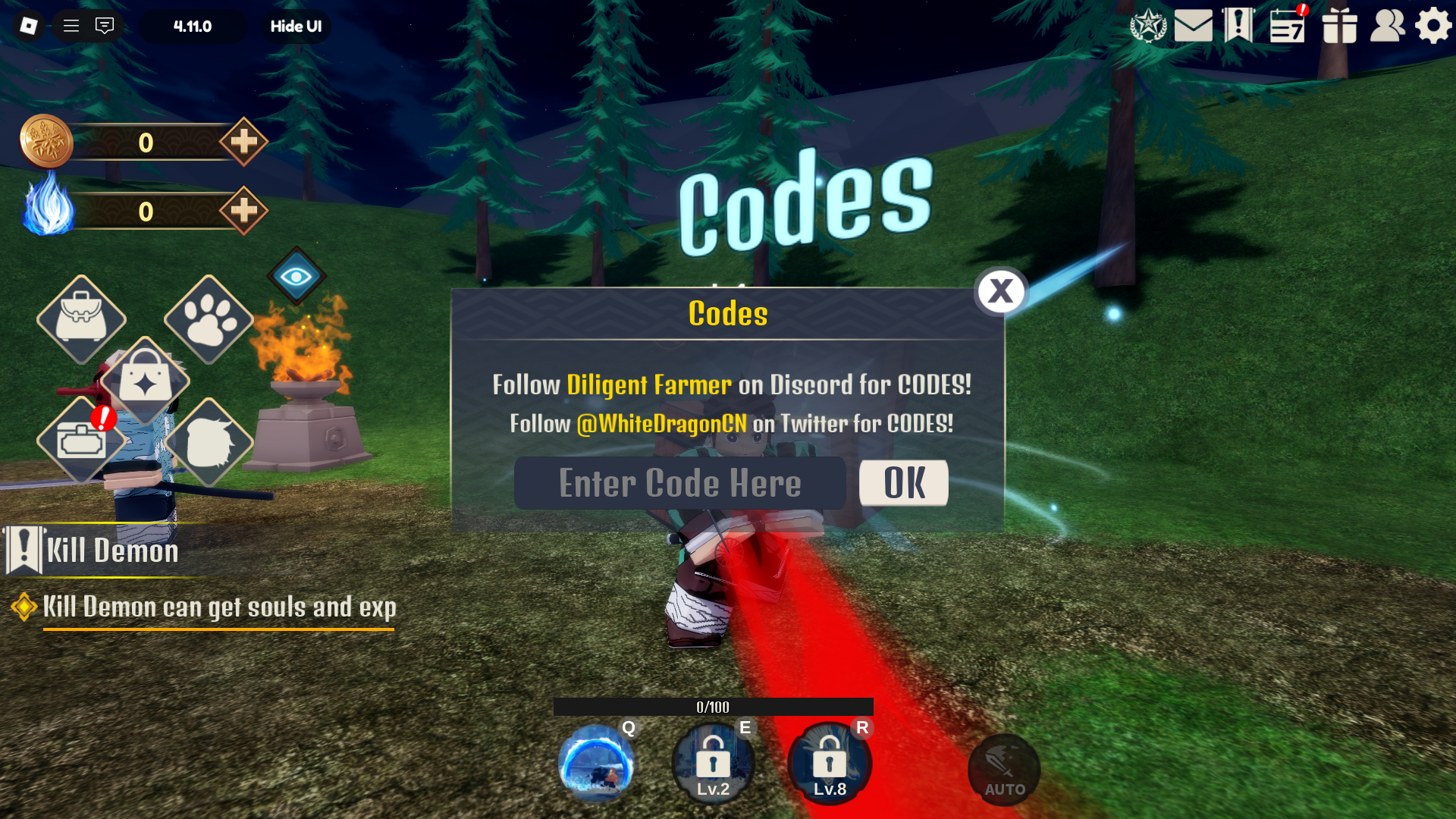 Redeeming codes for free crates (Image via Roblox)