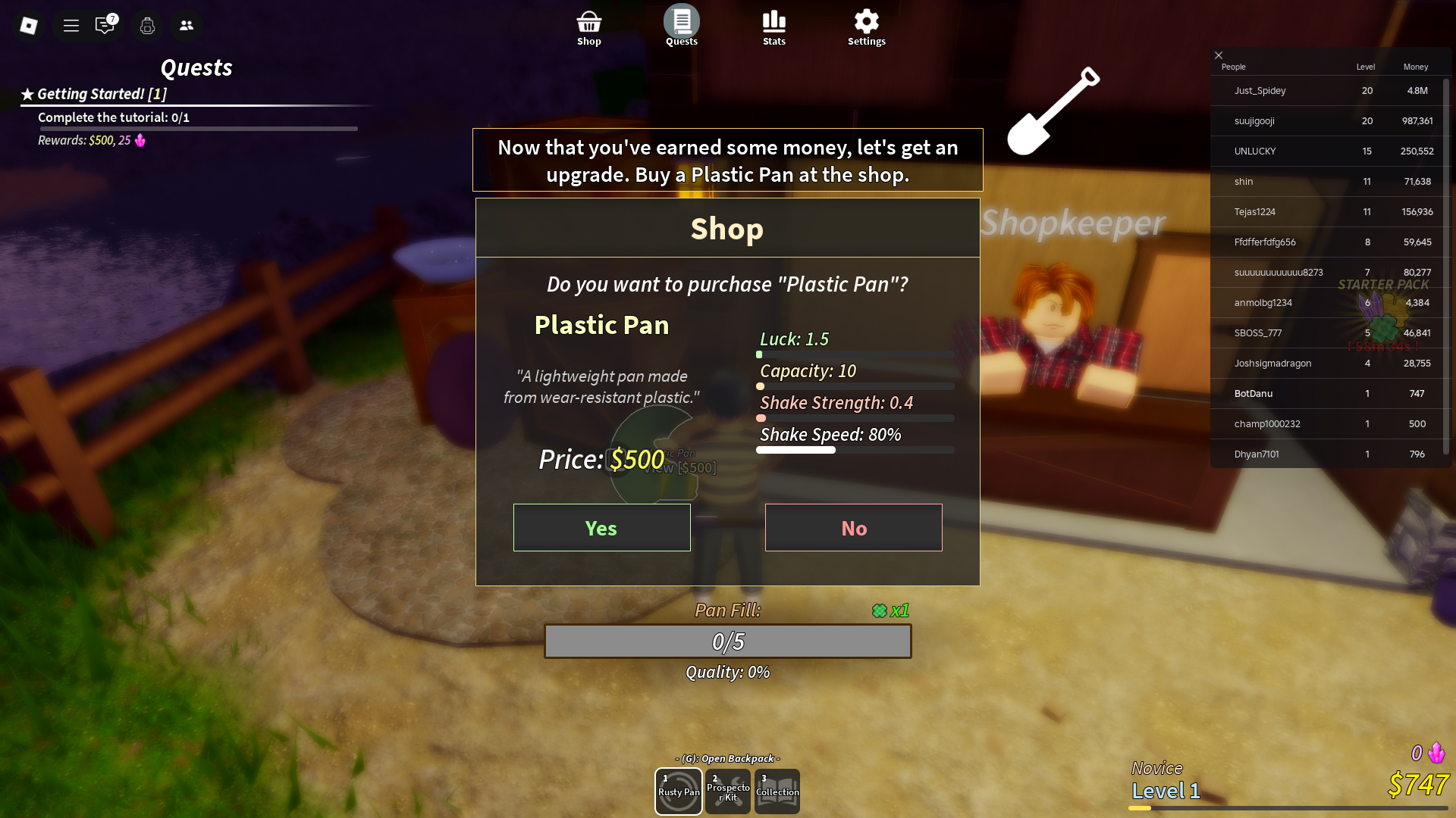 Buying new pan (Image via Roblox)