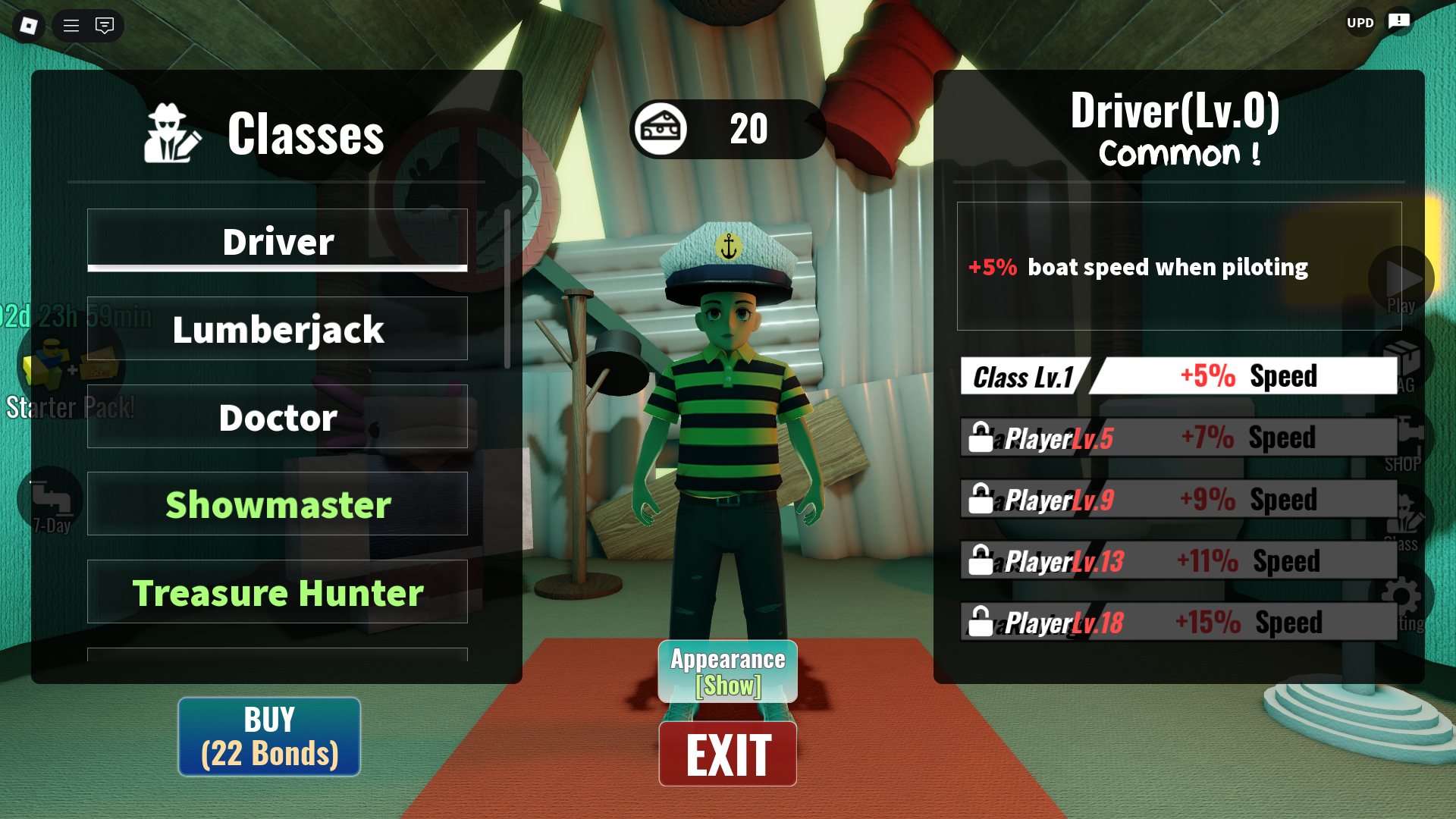 buying new classes using Cheese Bonds (Image via Roblox)