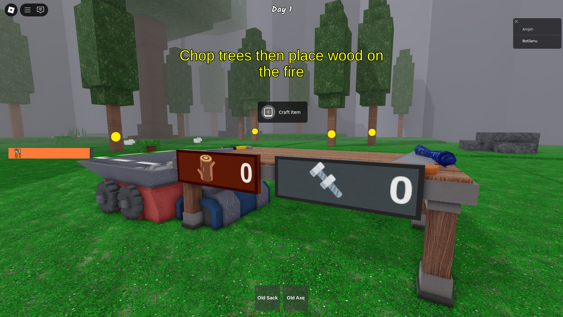 Crafting in 99 Nights in The Forest (Image via Roblox)