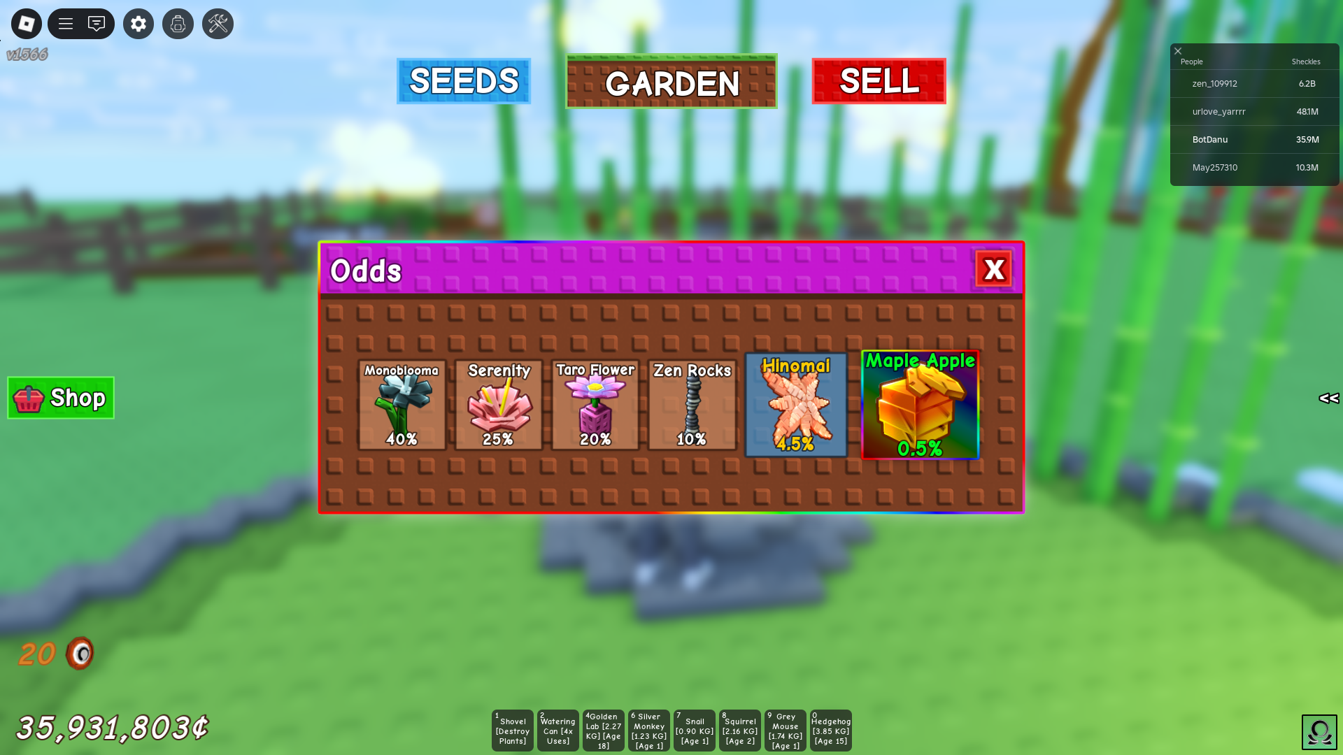 Zen seed pack odds (Image via Roblox)