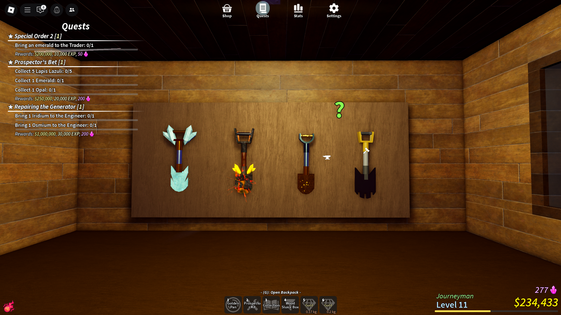 Shovel Progression Guide for Prospecting (Image via Roblox)