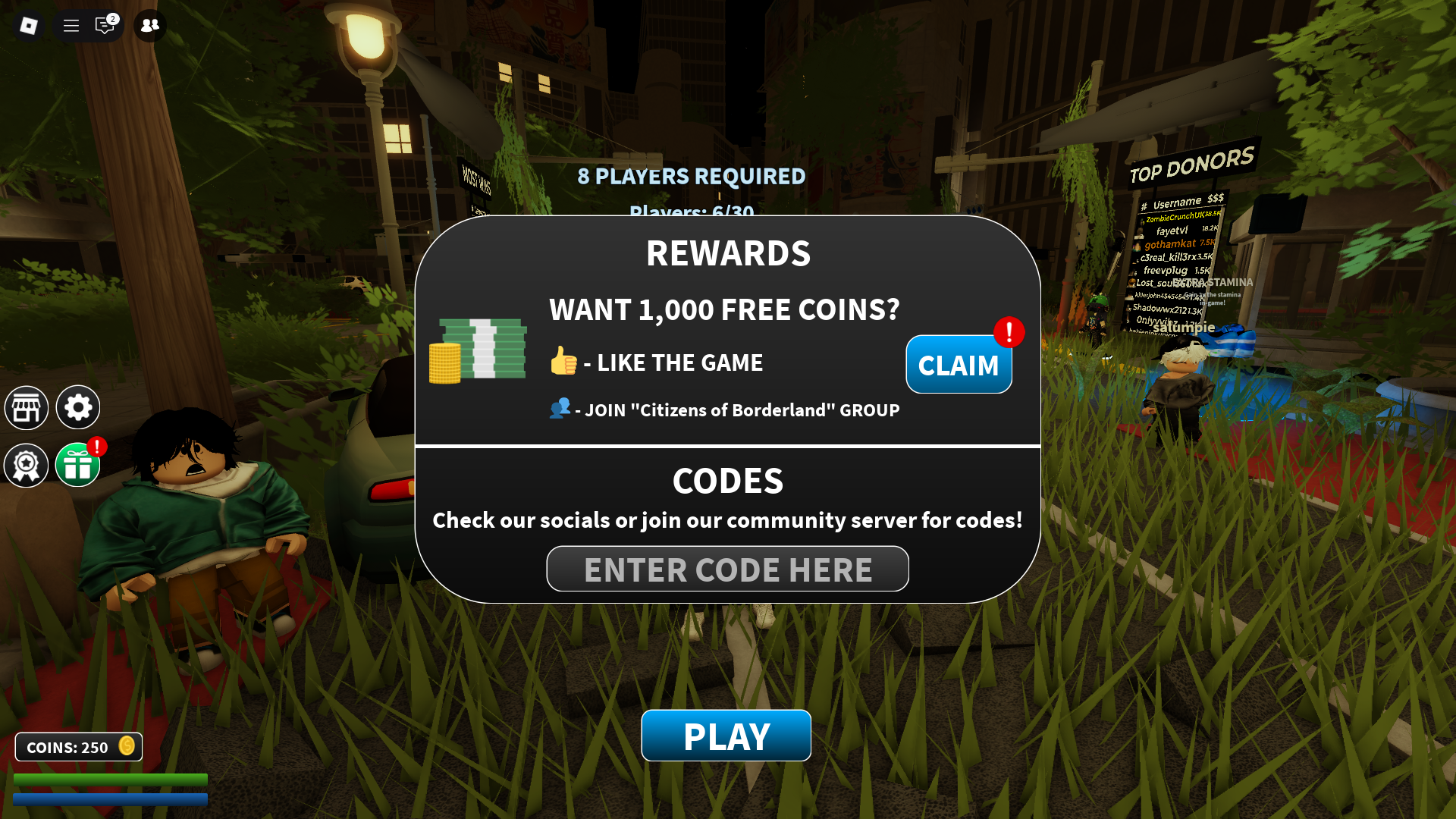 Redeeming codes for free rewards (Image via Roblox)