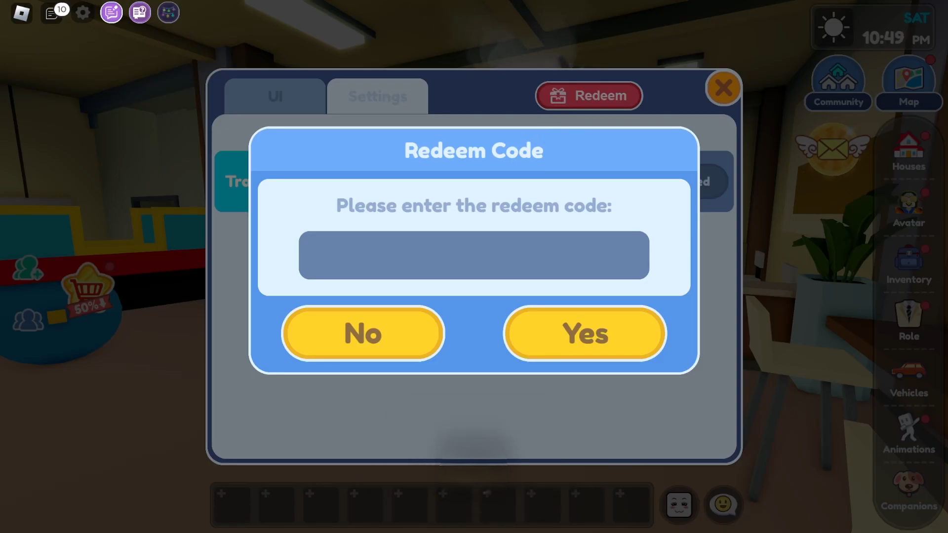 Redeeming codes (Image via Roblox)