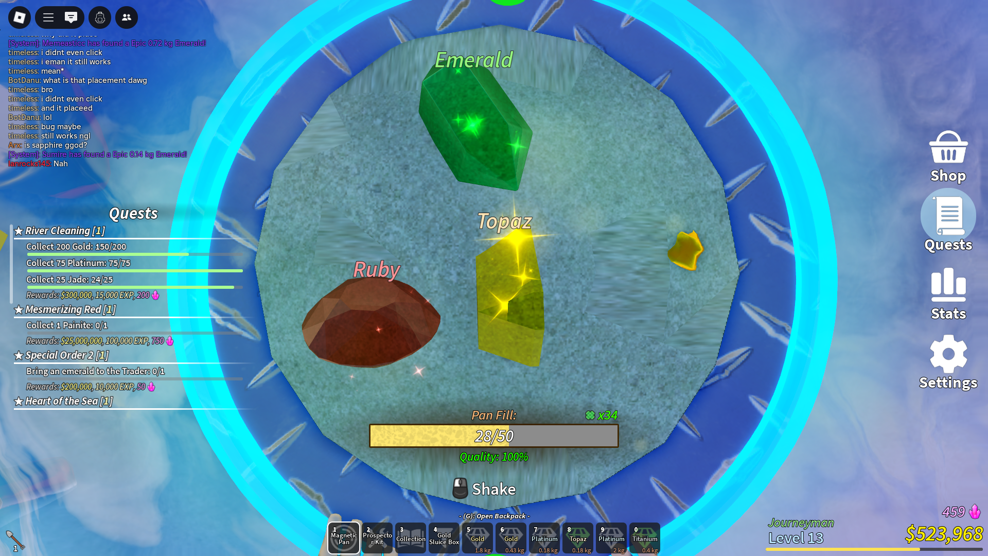 Emerald in pan (Image via Roblox)