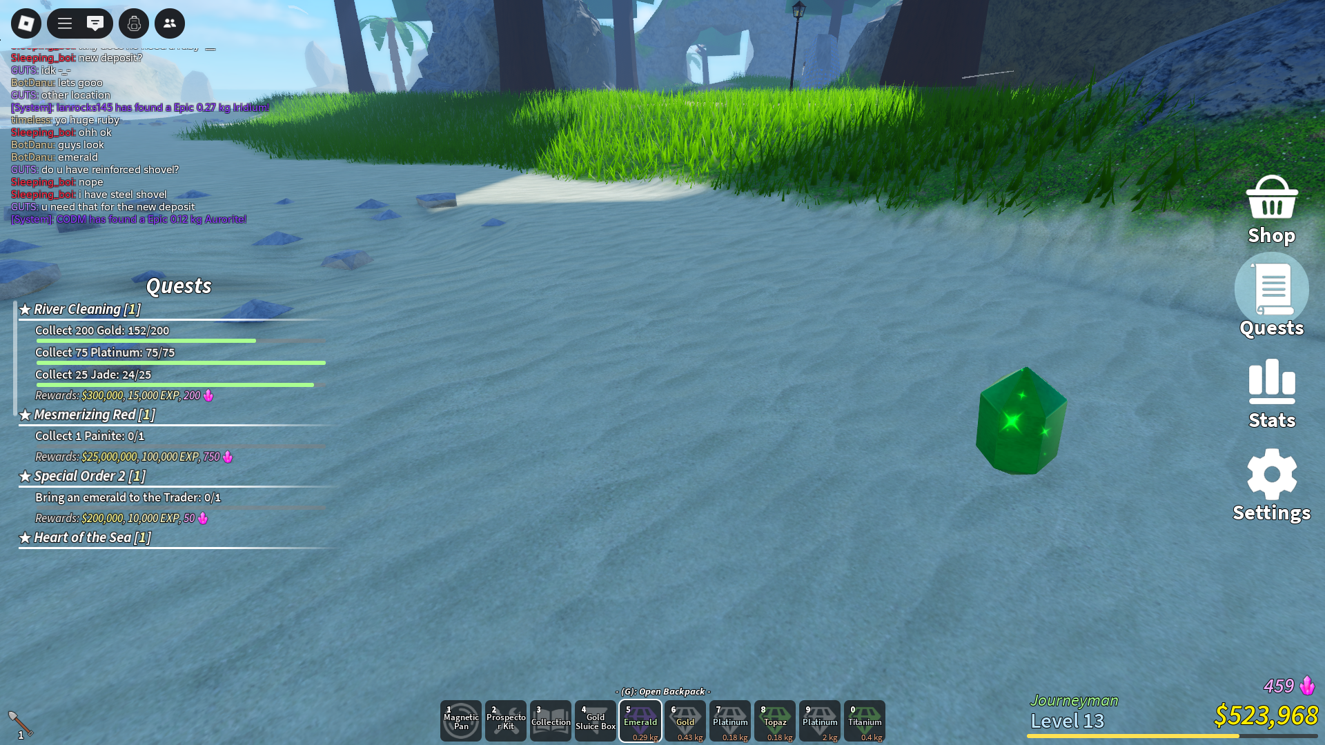 Emerald in hand (Image via Roblox)