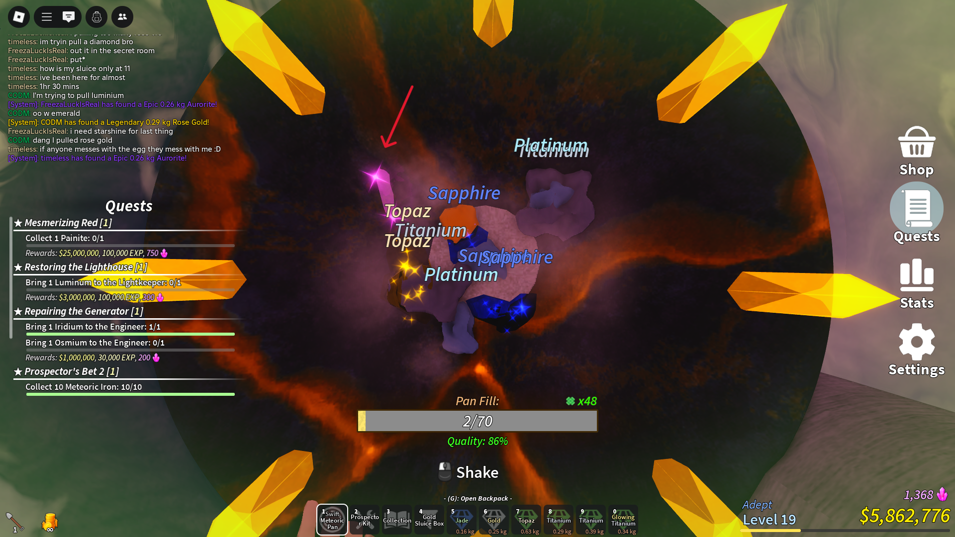 Shards While Digging (Image via Roblox)