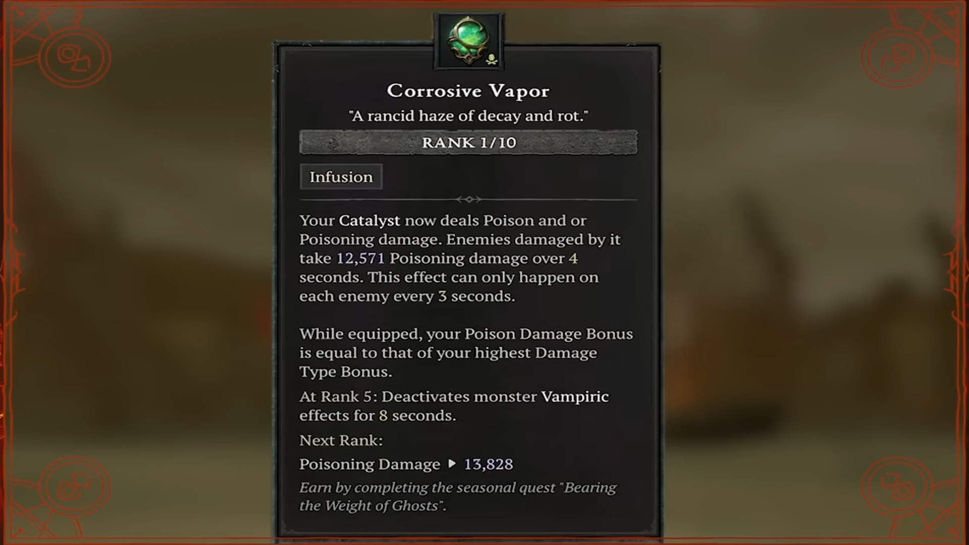 The Corrosive Vapor infusion adds Poison damage to your spells