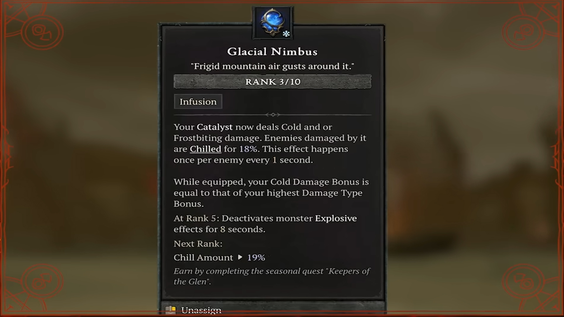 Glacial Nimbus adds Cold damage to your Catalyst's attacks