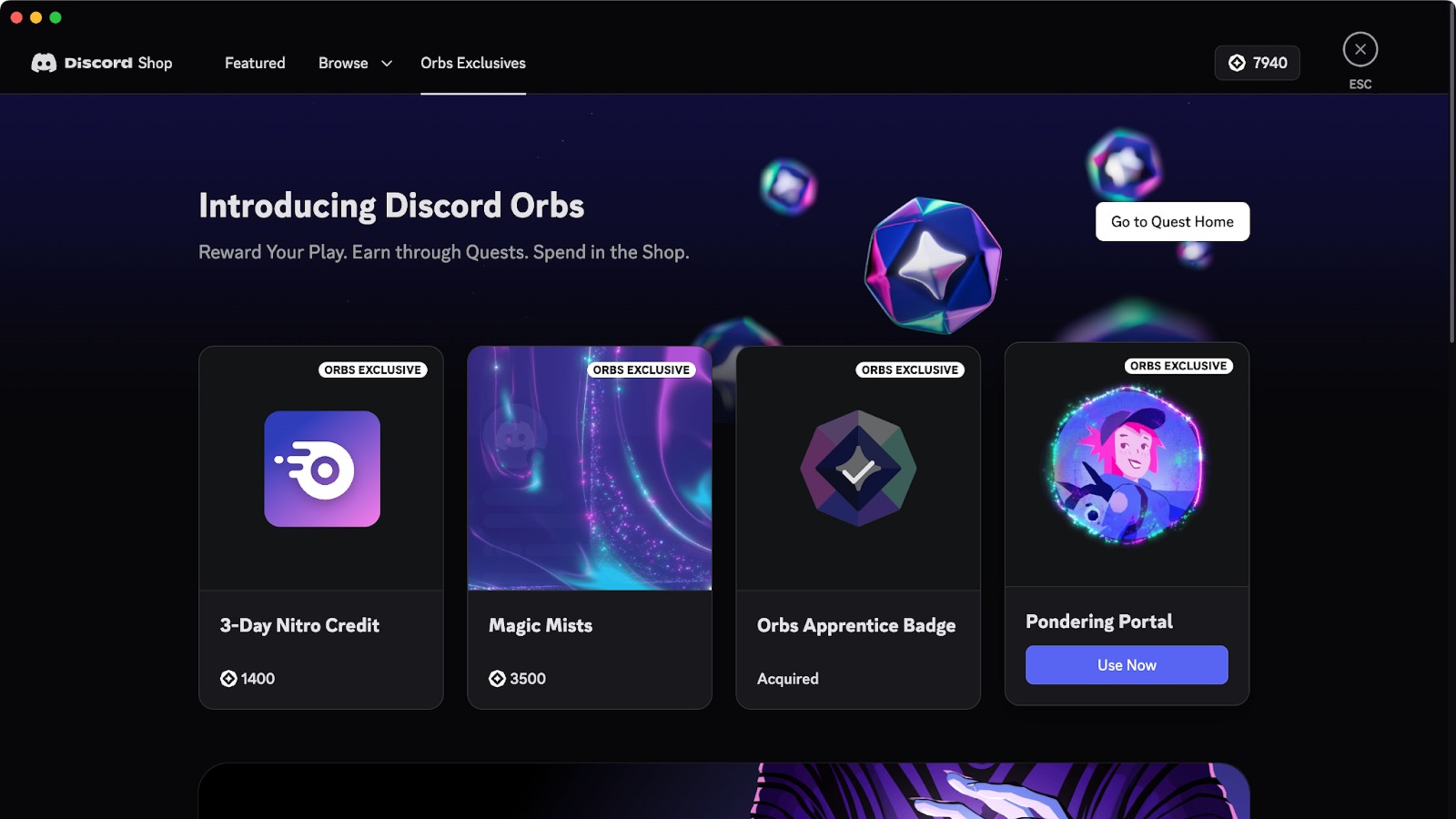 Picture describes that Discord Orbs is a reward you can use to buy Nitro and other things from the Shop