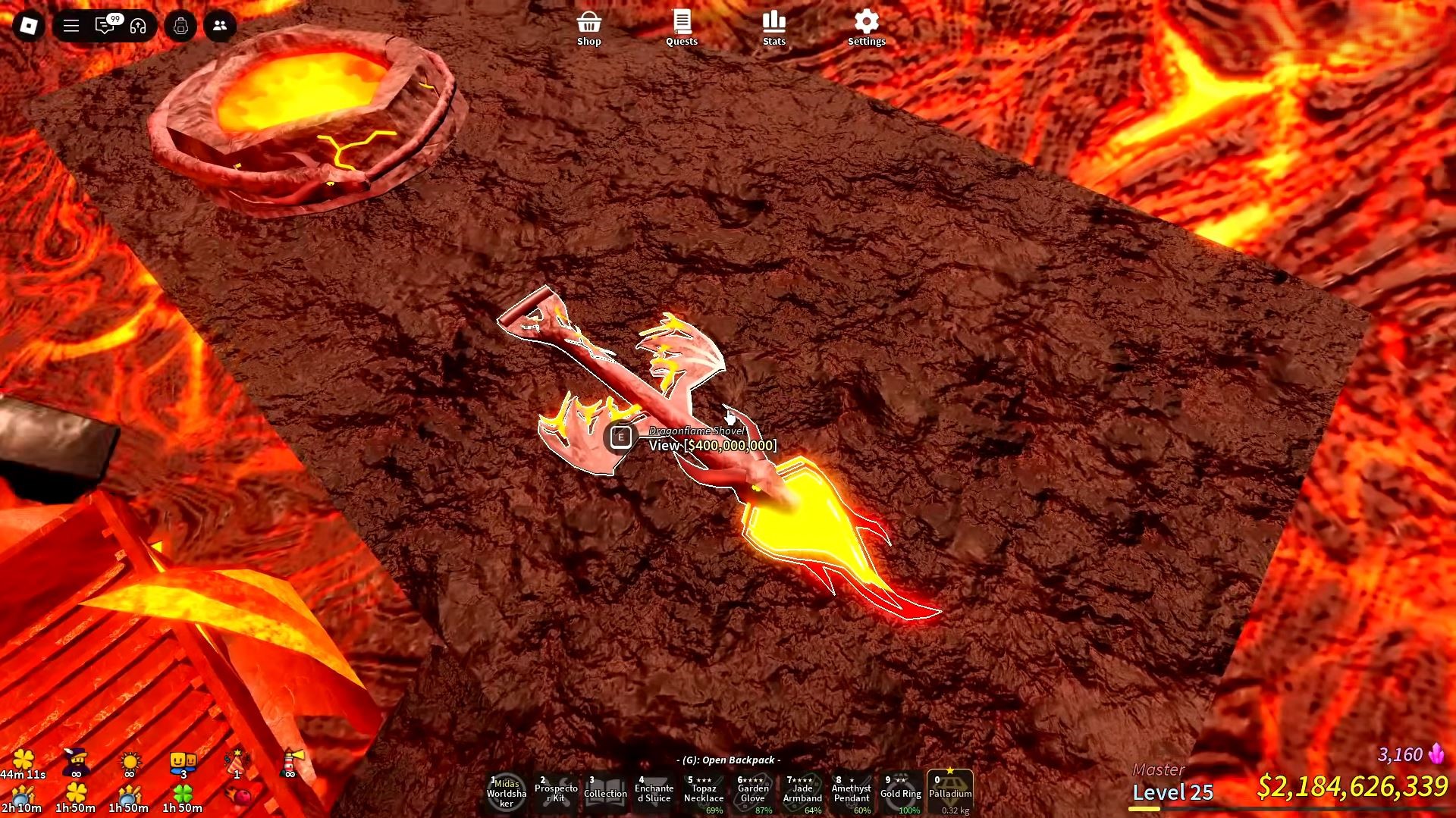 Dragonflame Pan and Shovel in Prospecting (Image via Roblox)