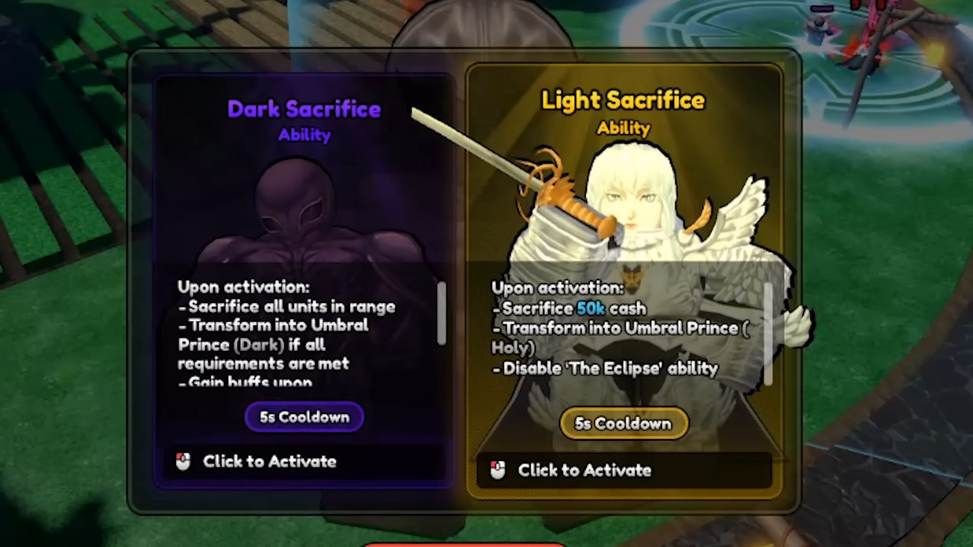 Choose between Dark and Holy version (Image via Roblox Corporation)