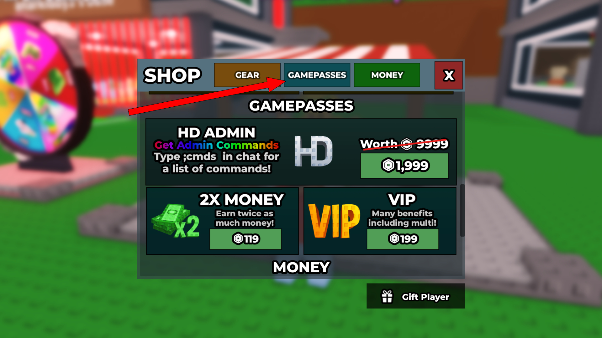 Gamepasses Tab (Image via Roblox Corporation)