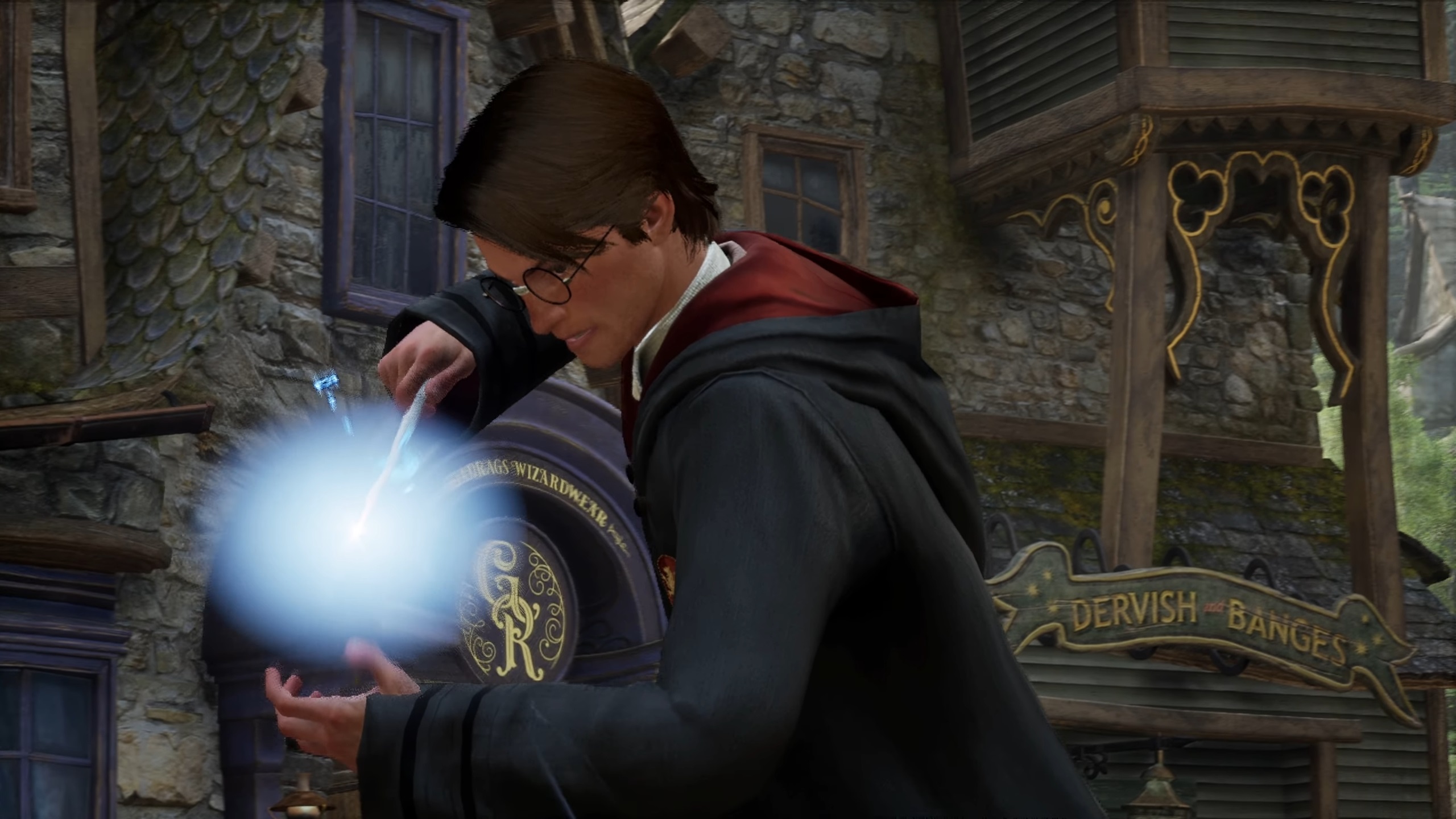 Picture describes using the wand in Hogwarts Legacy