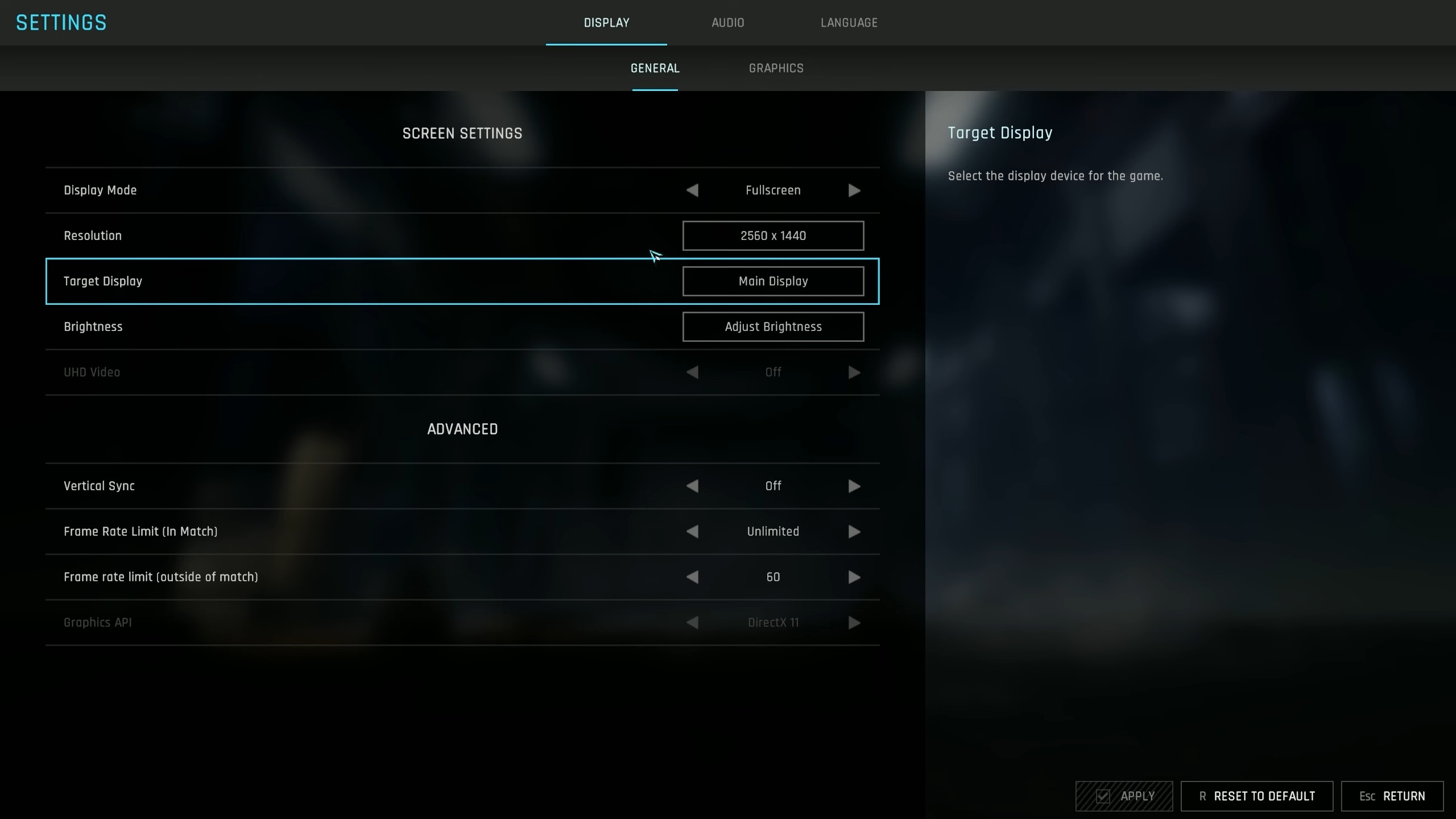 Picture of Mecha BREAK Graphics Settings page