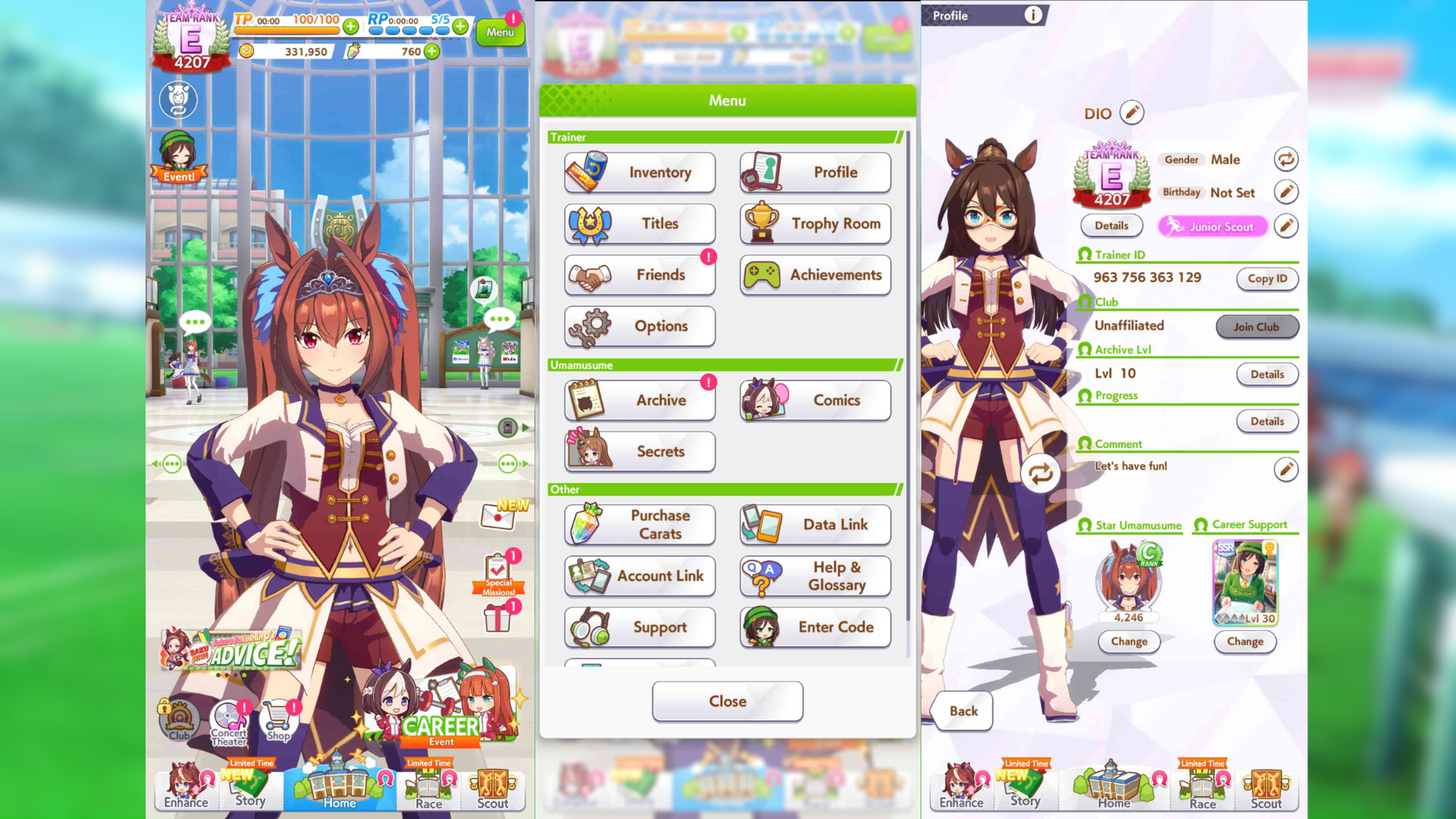 Menu Profile Change the slots (Image via Cygames Inc.)