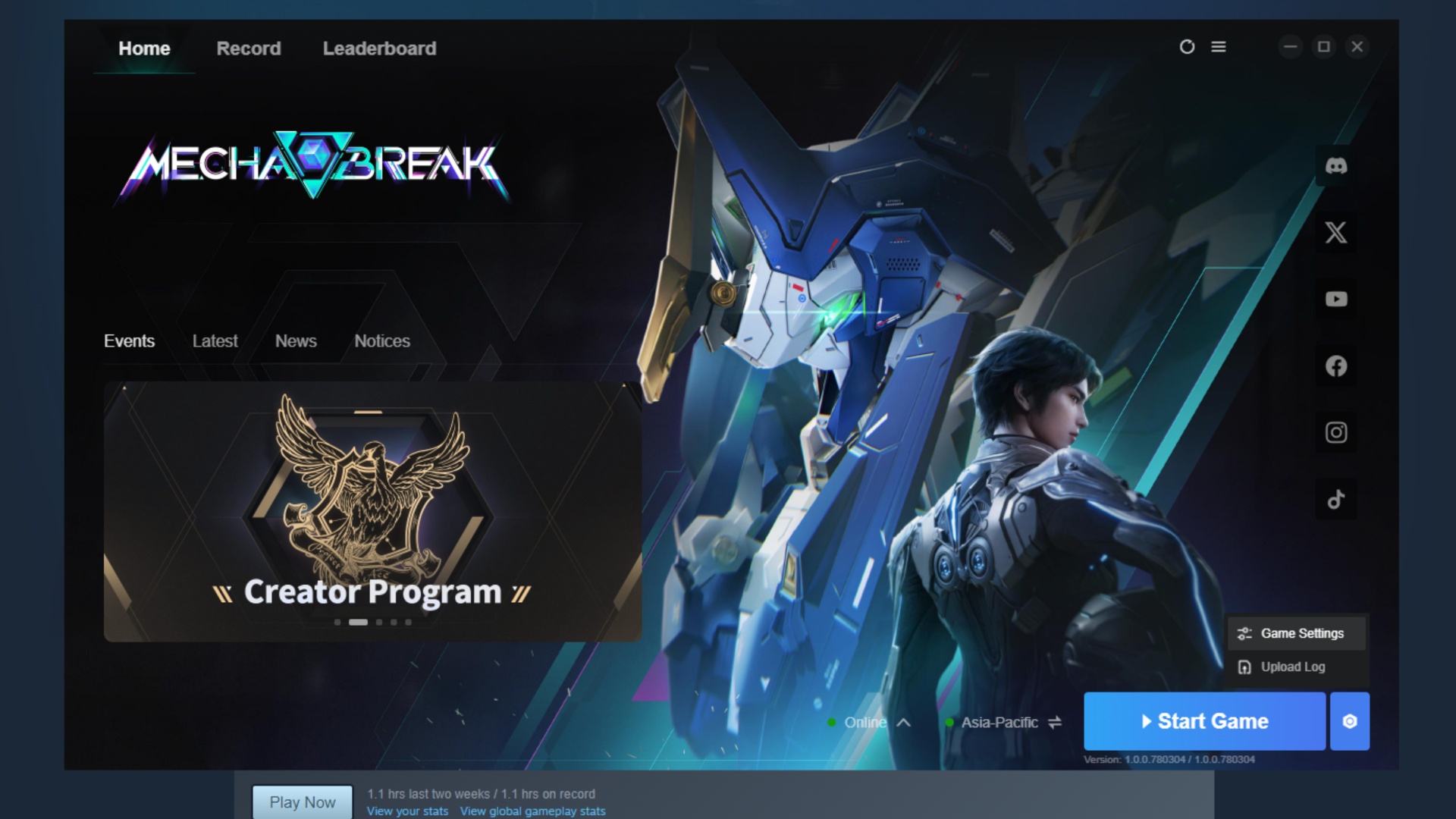 Access Mecha Break settings from the launcher (Image via Amazing Seasun Games)