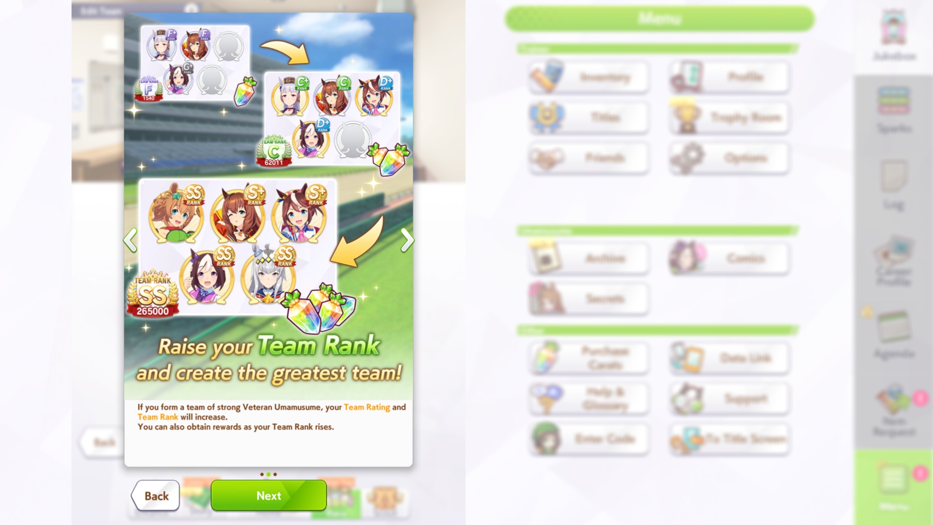 Increase your Team Rank in Umamusume Pretty Derby (Image via Cygames)