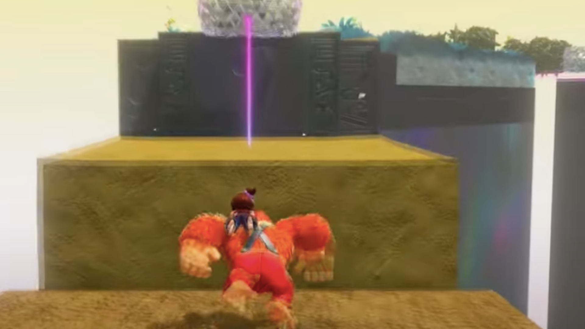 Throw rocks at the cubes to make the platform (Image via Nintendo | YouTube/Quick Tips)