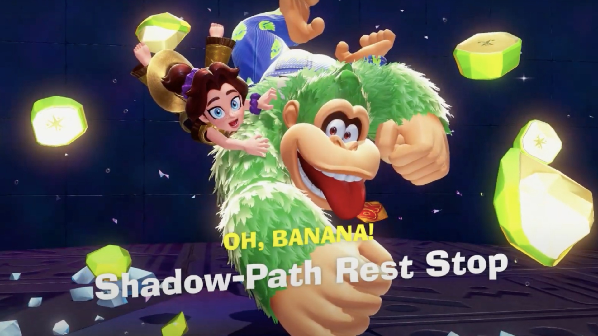 First Banandium Gem in Surfing in Shadow in DK Bananza (Image via Nintendo | Release-Fire/YouTube)