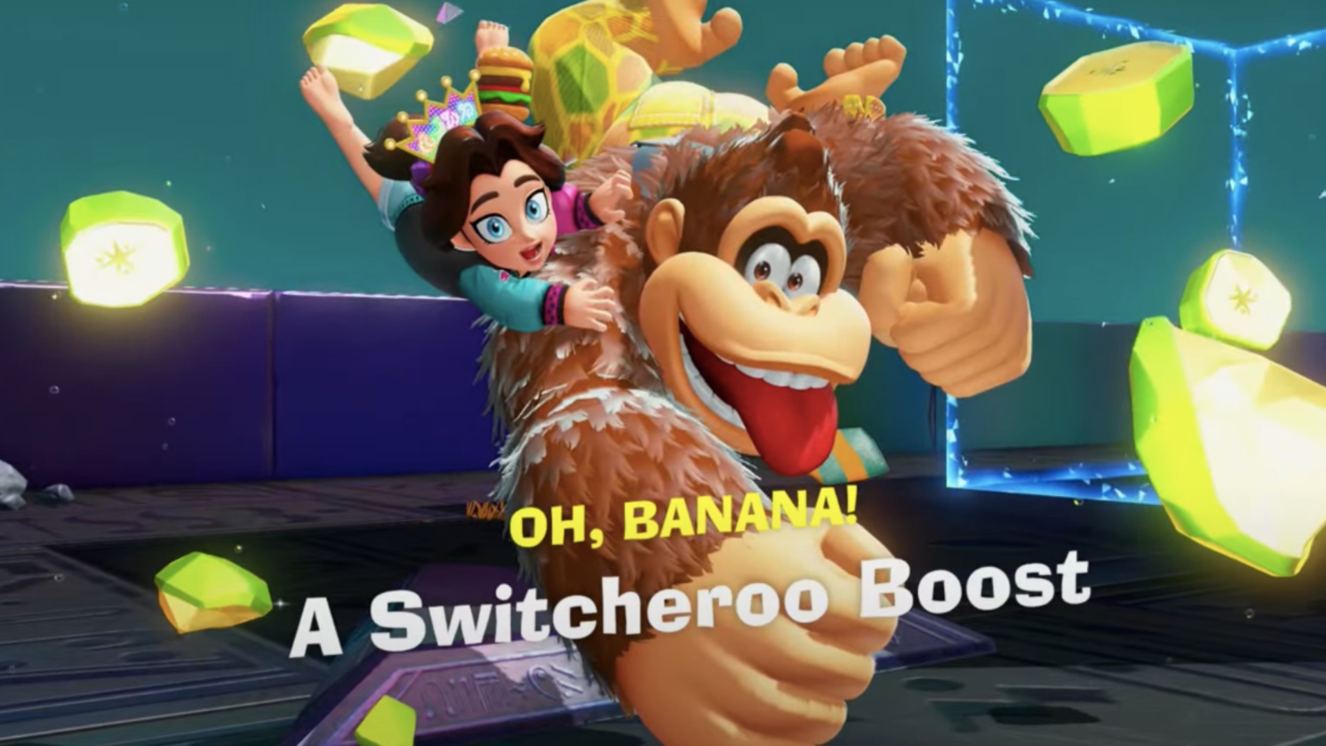First Banandium Gem in Great Switcheroo Hall in Donkey Kong Bananza (Image via Nintendo | Perfect Paradox/YouTube)